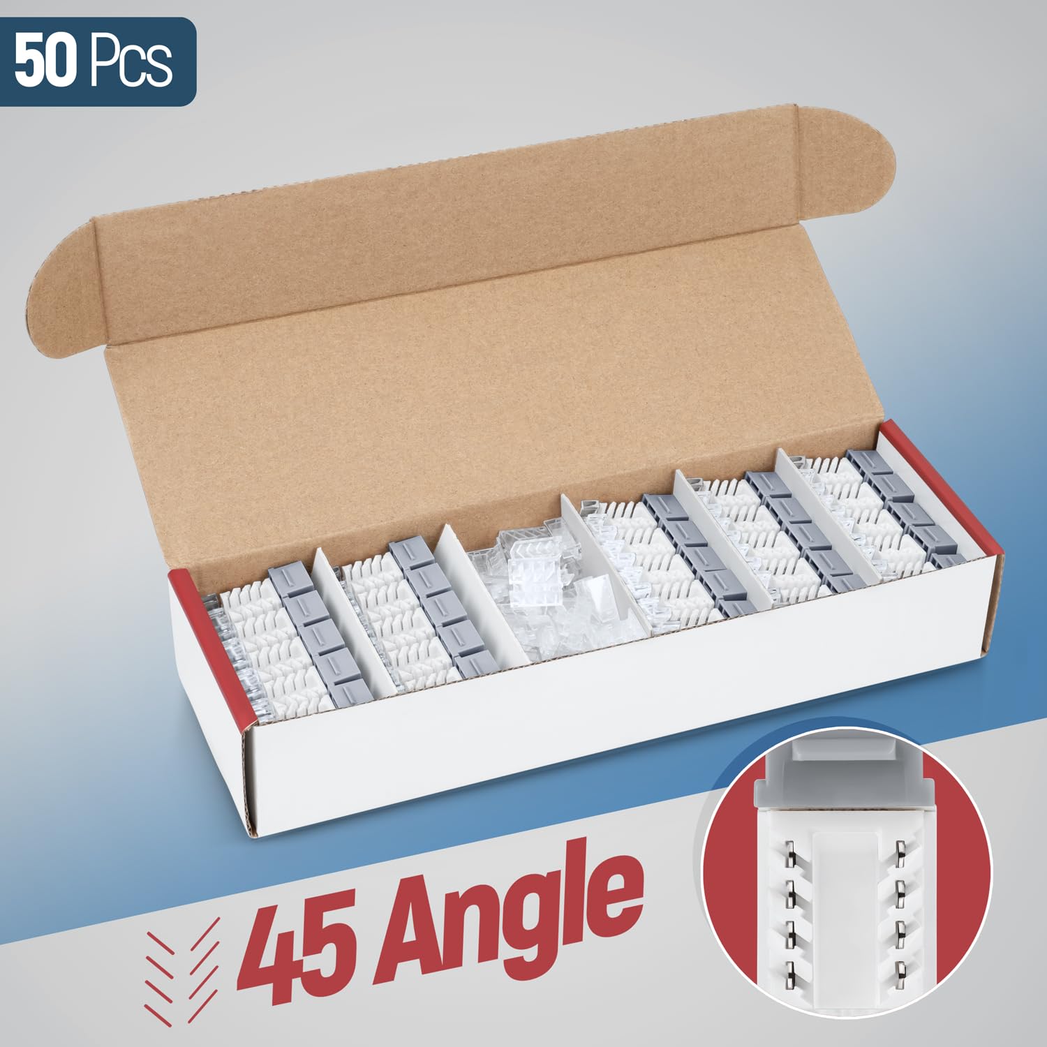 Everest Media Solutions 45 Angled Cat6 Keystone Jack In Grey   Slim Profile Rj45 Ethernet Connector   Compatible With 45 Angled