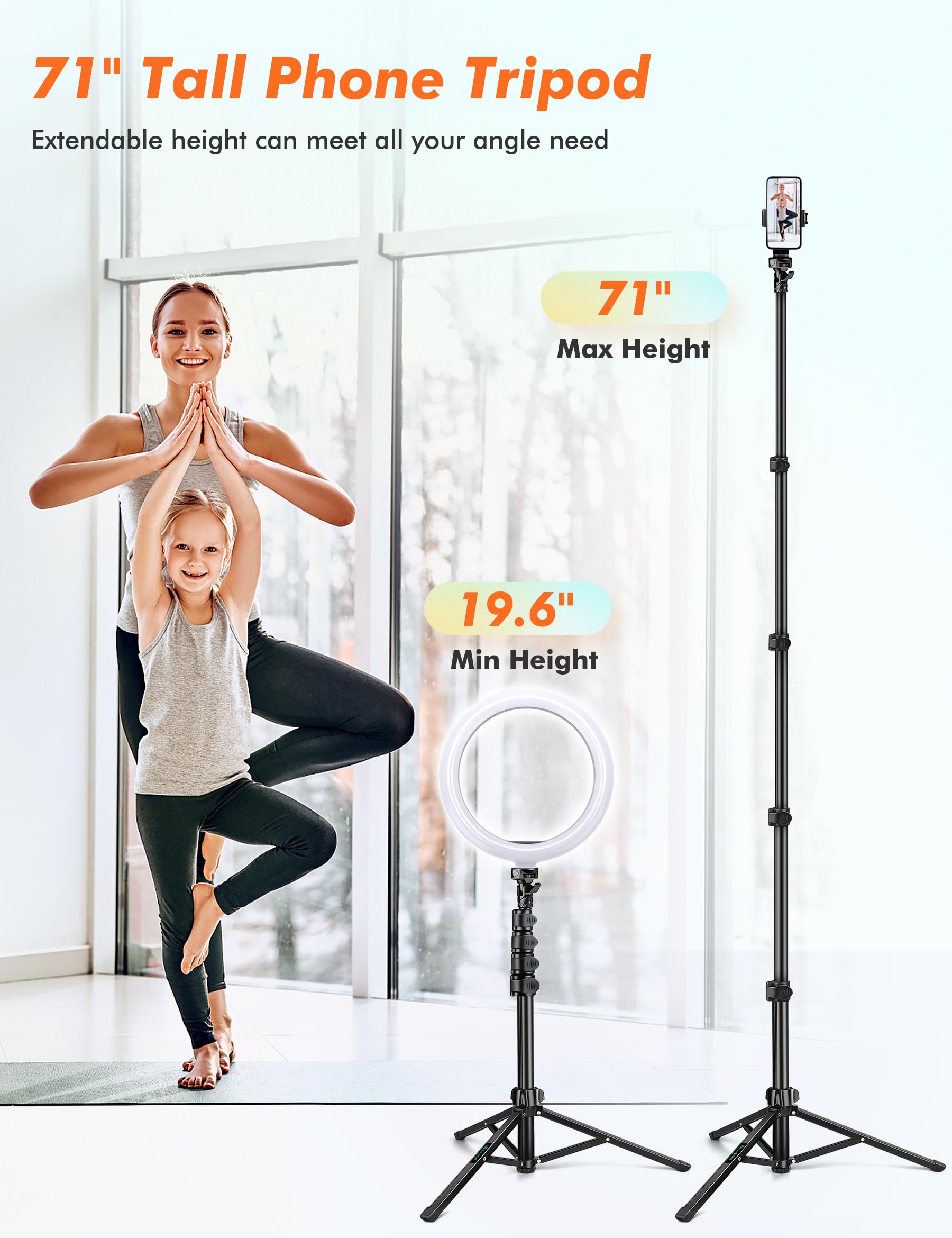 Phone Tripod, 71'' Tripod For Iphone, Selfie Stick Tripod Stand With Remote, Phone Tripod & Tall Travel Tripod For Recording Vid