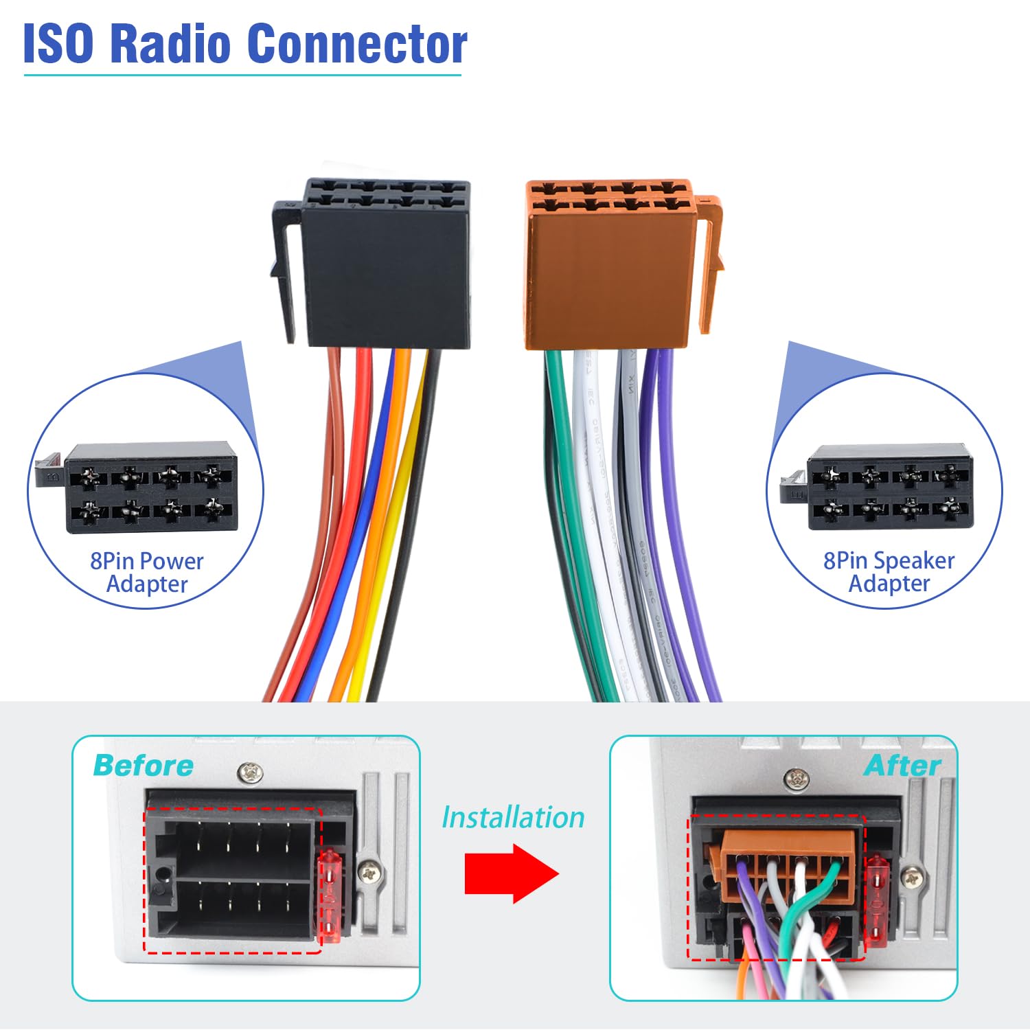 Jayubien Car Radio Stereo Wiring Harness Adapter,16Pin Iso Radio Wire Harness With Butt Connector Replacement Cable For Aftermar