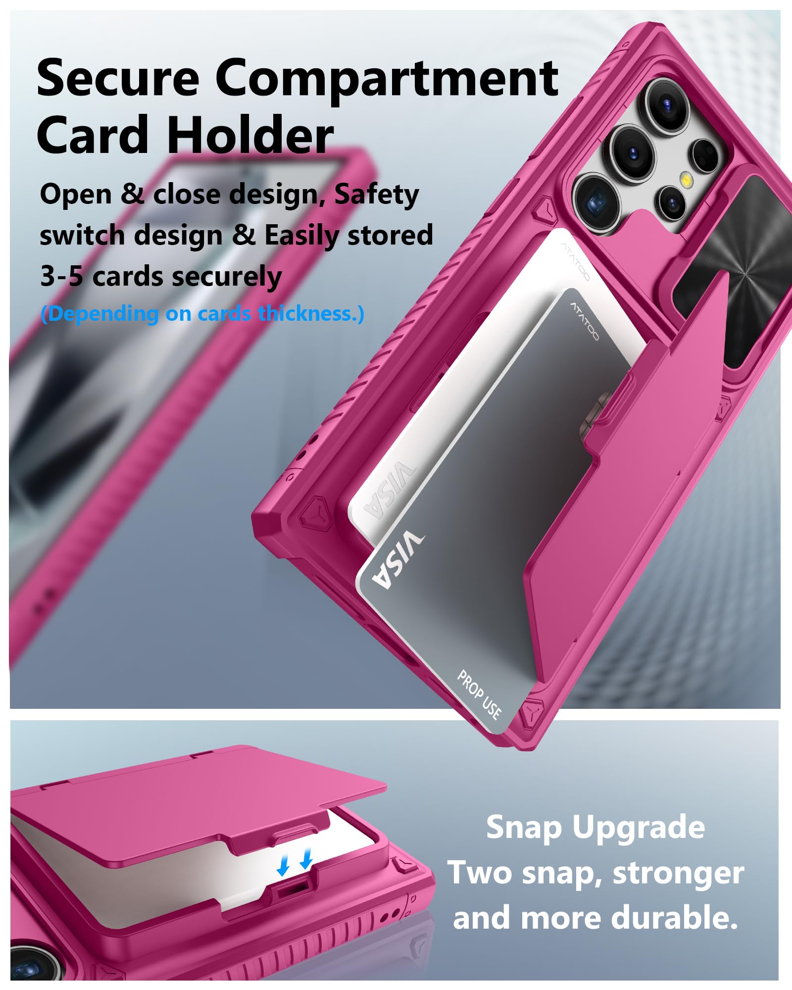 Atatoo For Samsung Galaxy S24 Ultra Case, Built In Card Holder(Store 4 5 Cards) & Slide Camera Cover, Military Grade Protection,