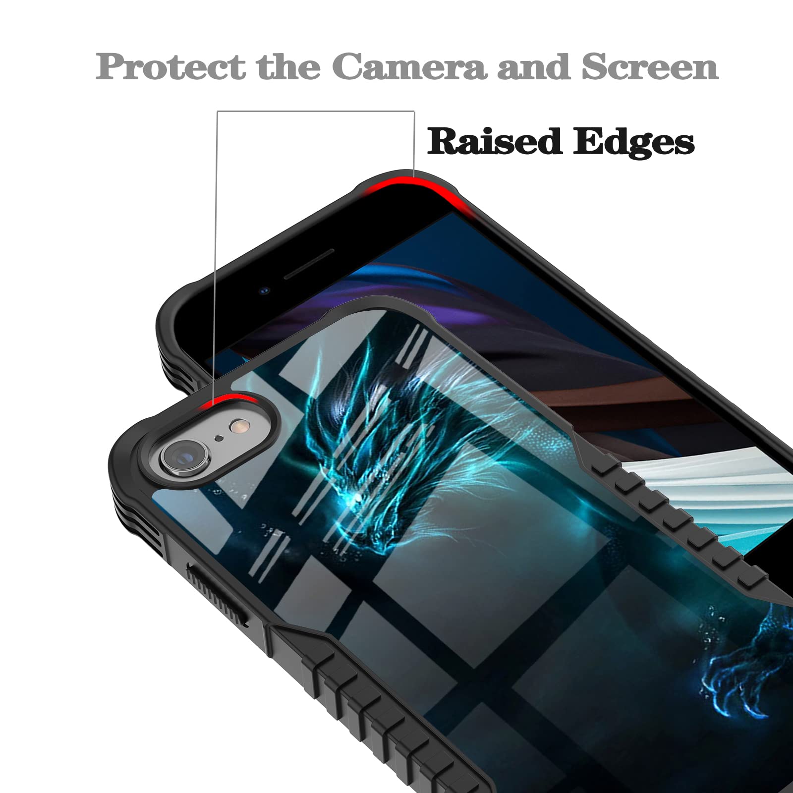 FJyuanqi iPhone SE 2022/2020/7/8/6/6s Case Heavy Duty Shockproof Cool Blue Dragon Hard Plastic TPU