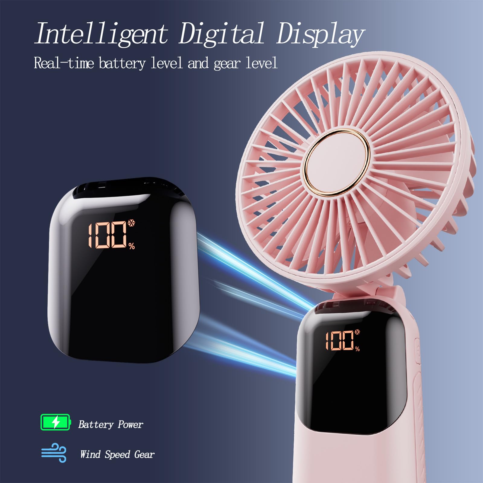Gockera Portable Fan, 4200Mah Battery Operated Fan, 5 Speeds&Digital Display, 180 Foldable Makeup Fan For Women With Base, Handh