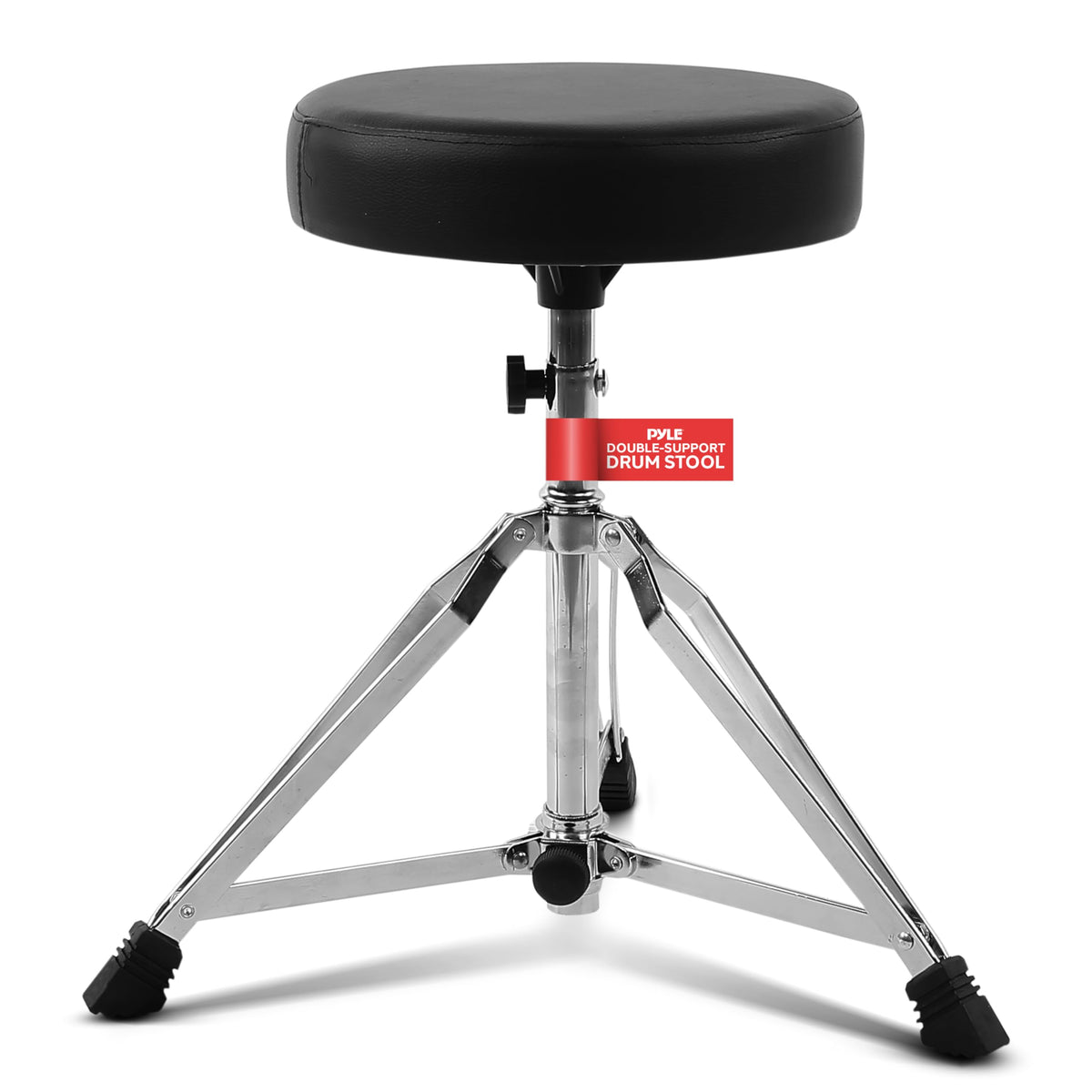 Pyle Adjustable Drum Throne Stool With Double Braced Tripod Legs, Foam Cushioned Seat, Non Slip Feet, Foldable Design, Durable S