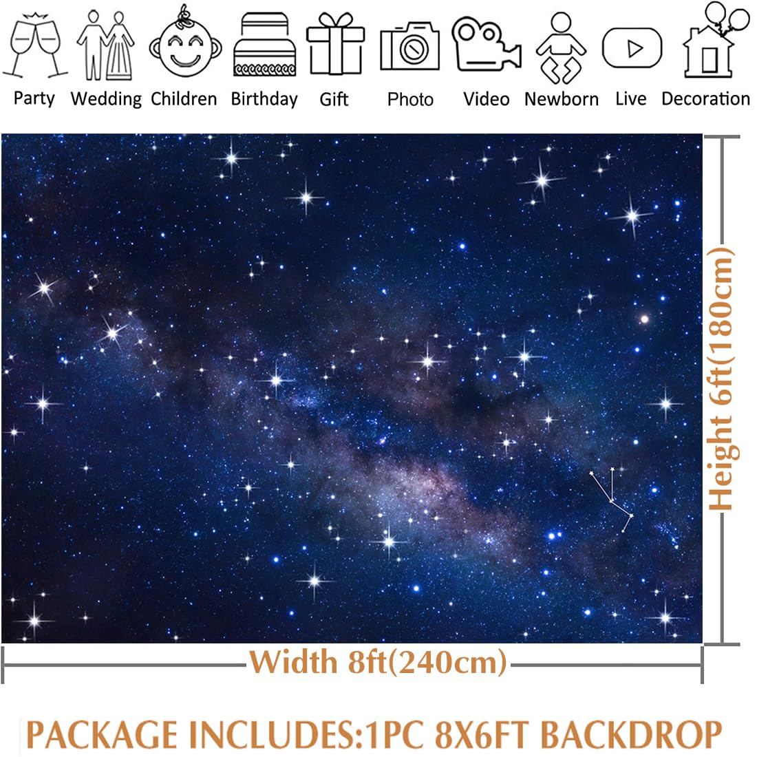 Avezano Starry Night Sky Backdrop Outer Space Galaxy Birthday Background 8X6Ft Universe Nebula Stars Theme Party Decorations For