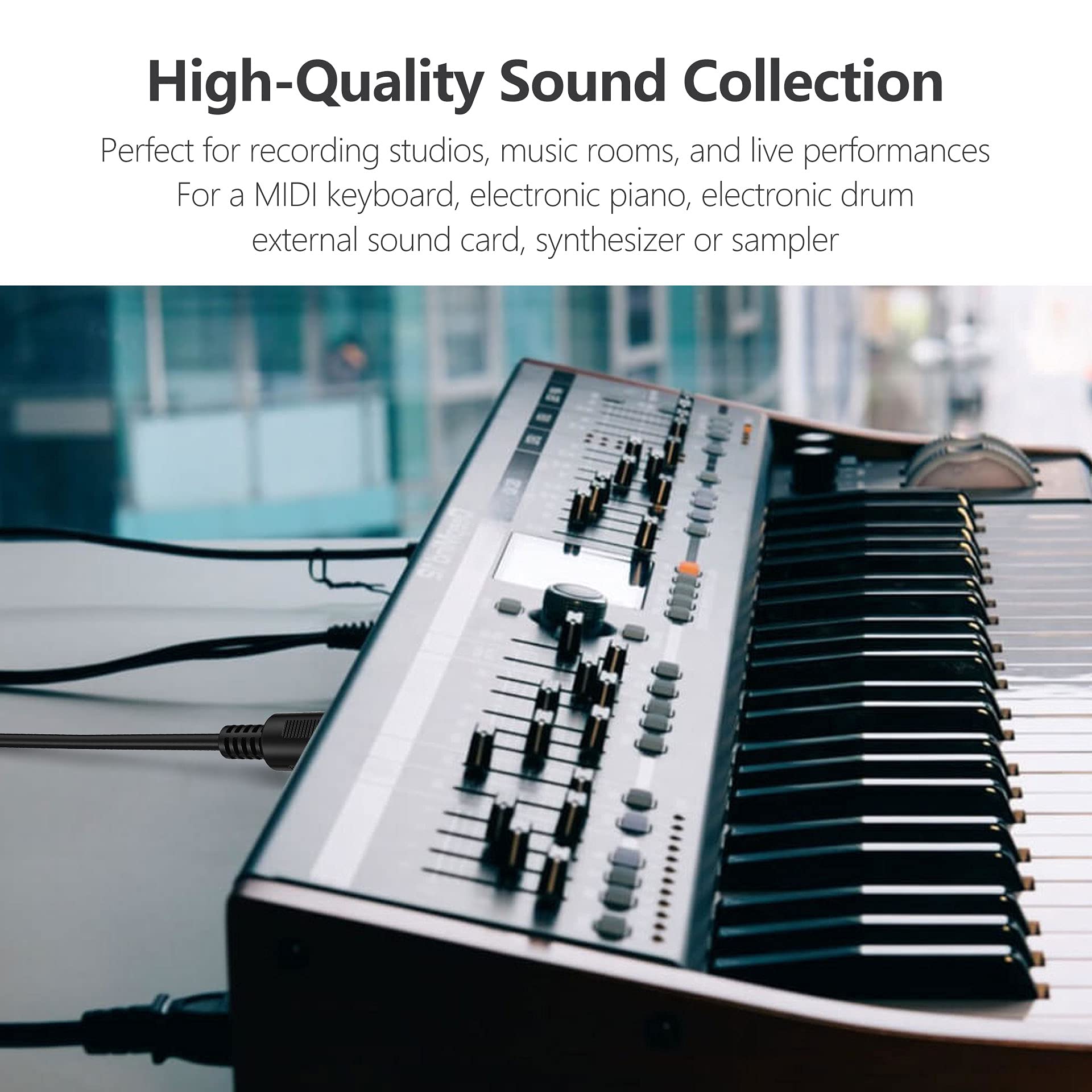 Mellbree Midi Cable, 2 Pack 16 Feet Male To Male 5 Pin Midi Cable Compatible With Midi Keyboard, Keyboard Synth, Rack Synth, Sam