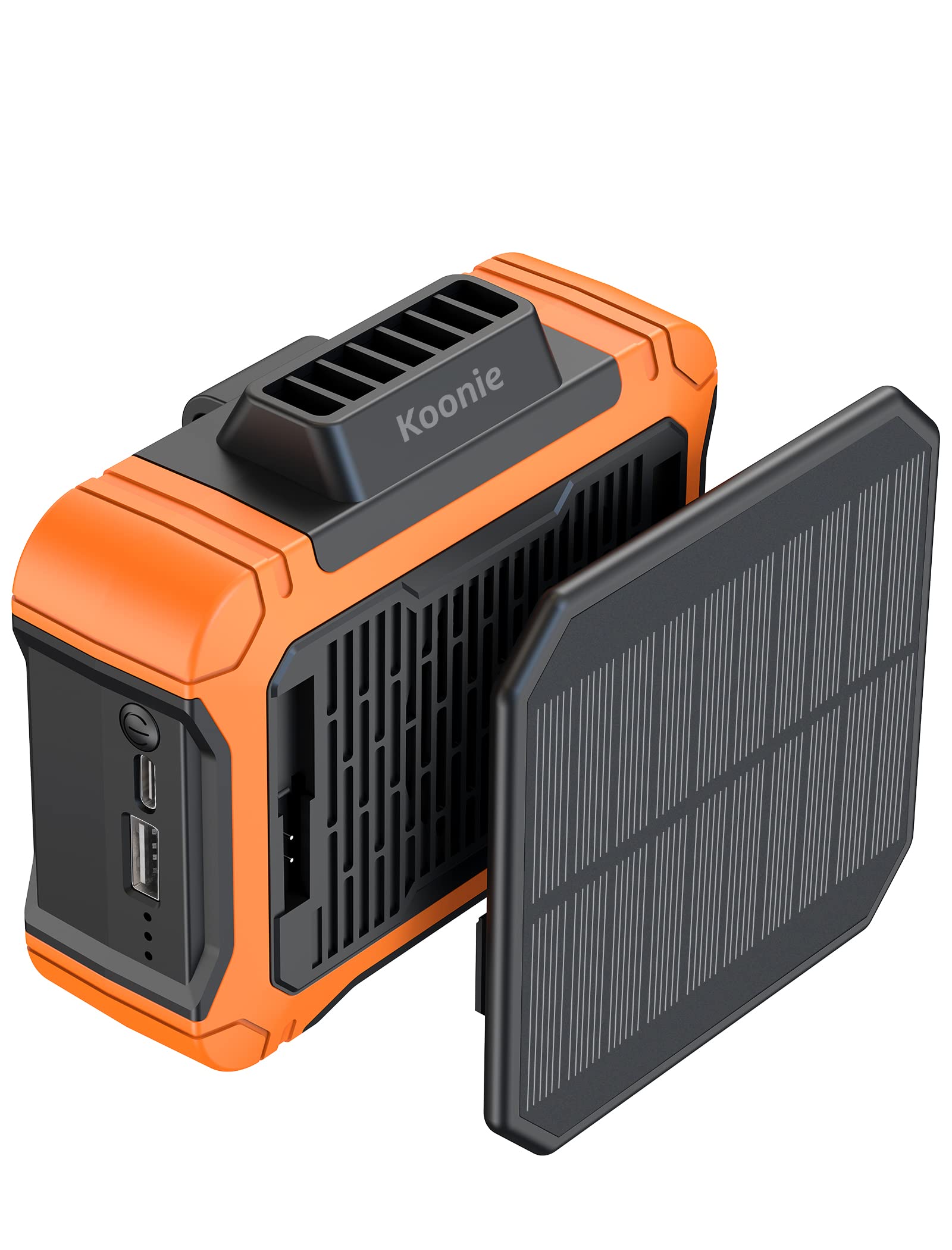 Koonie 10000mAh Waist Clip Fan with Solar Panel, 30H Working Time, Personal LED Light, Battery Powered Belt Fan, Strong Airflow,