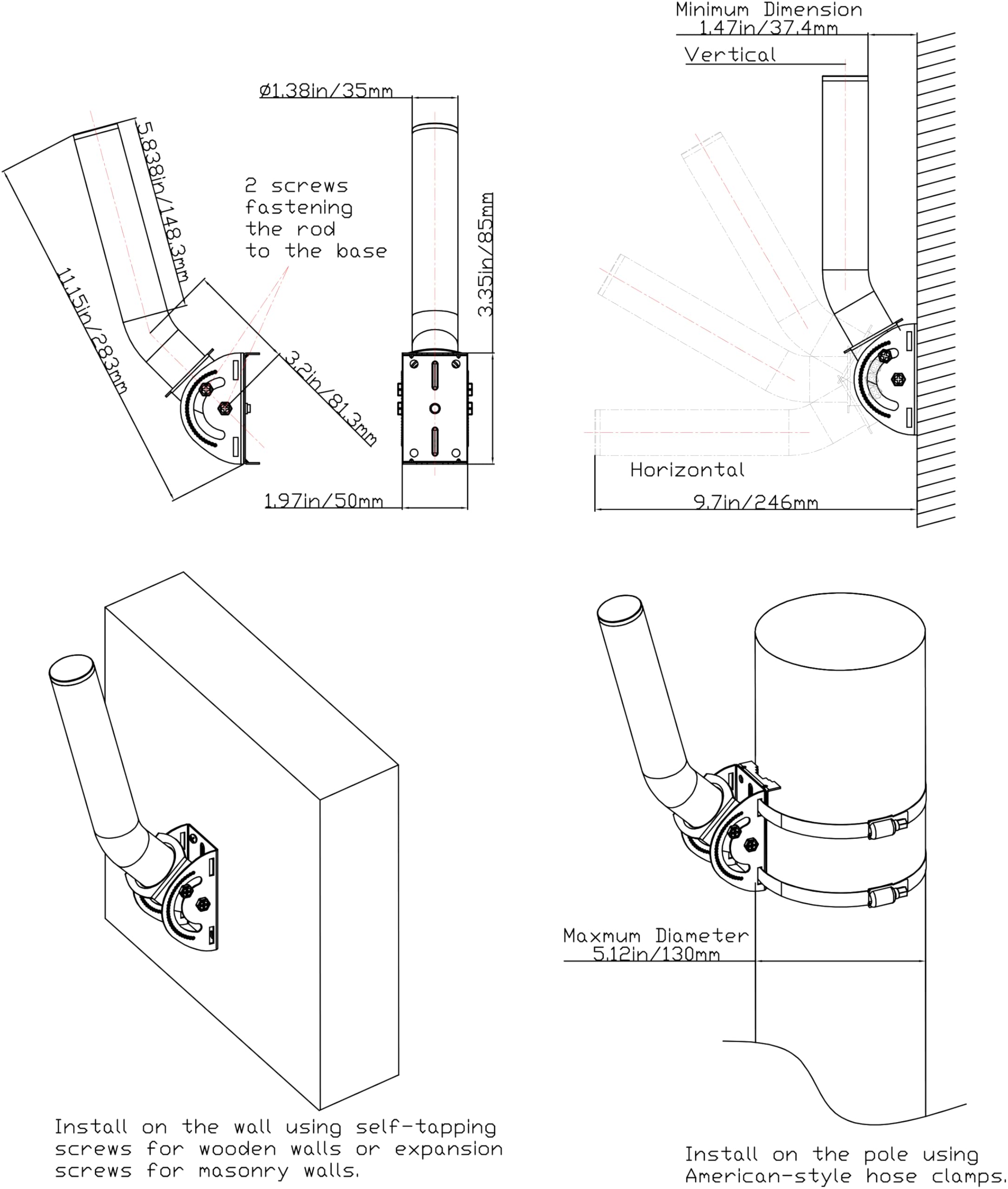 Universal Wireless Bridge Mount Bracket, Pole & Wall Mounted Stainless Steel 403 Antenna Mounting Brackets For Tv Antennas, Wifi