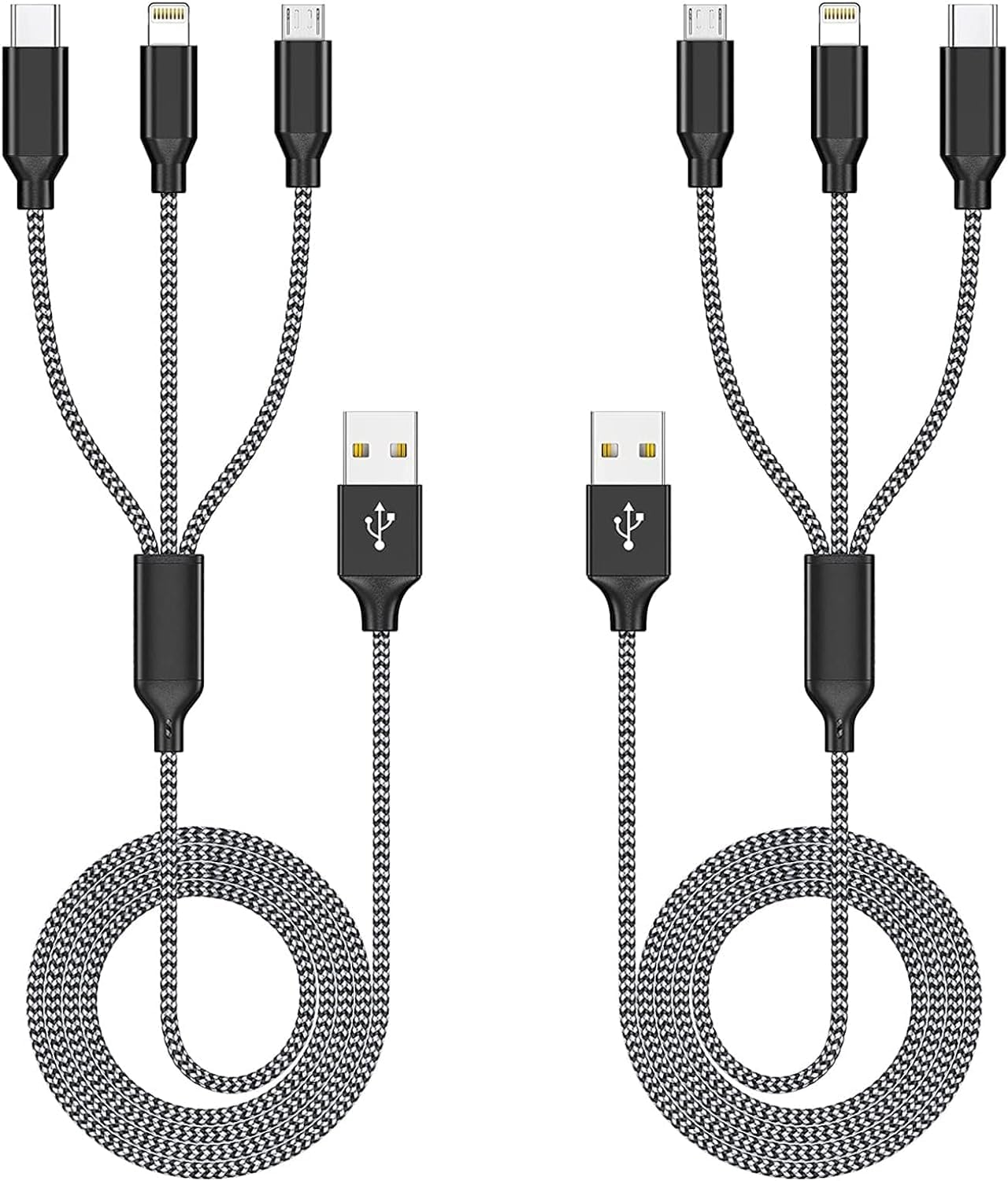 Firsting Multi Charging Cable, (2 Pack 4Ft) Multi Usb Charger Cable 3 In 1 Charging Cable Nylon Braided Universal Usb Charging C