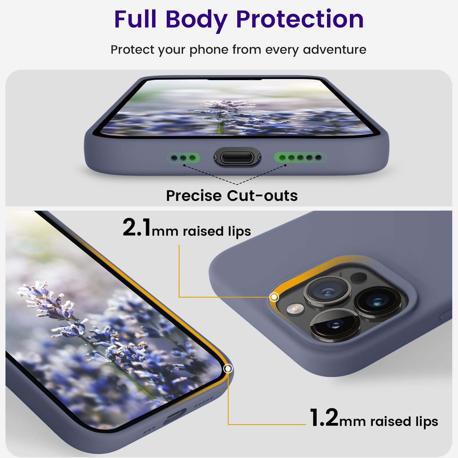 Otofly Designed For Iphone 14 Pro Case, Silicone Shockproof Slim Thin Phone Case For Iphone 14 Pro 6.1 Inch (Lavender)
