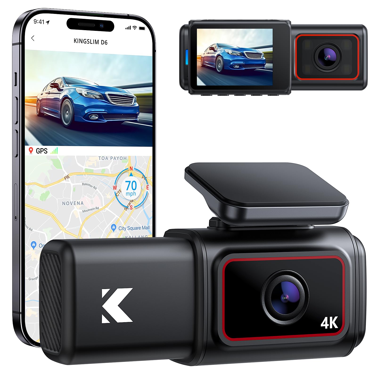 Kingslim D6 4K Dash Cam Front And Inside, New Version Cabin Dual Dash Uber Car Camera With Wifi & Gps, 3 Channel Dashcam Upgrade