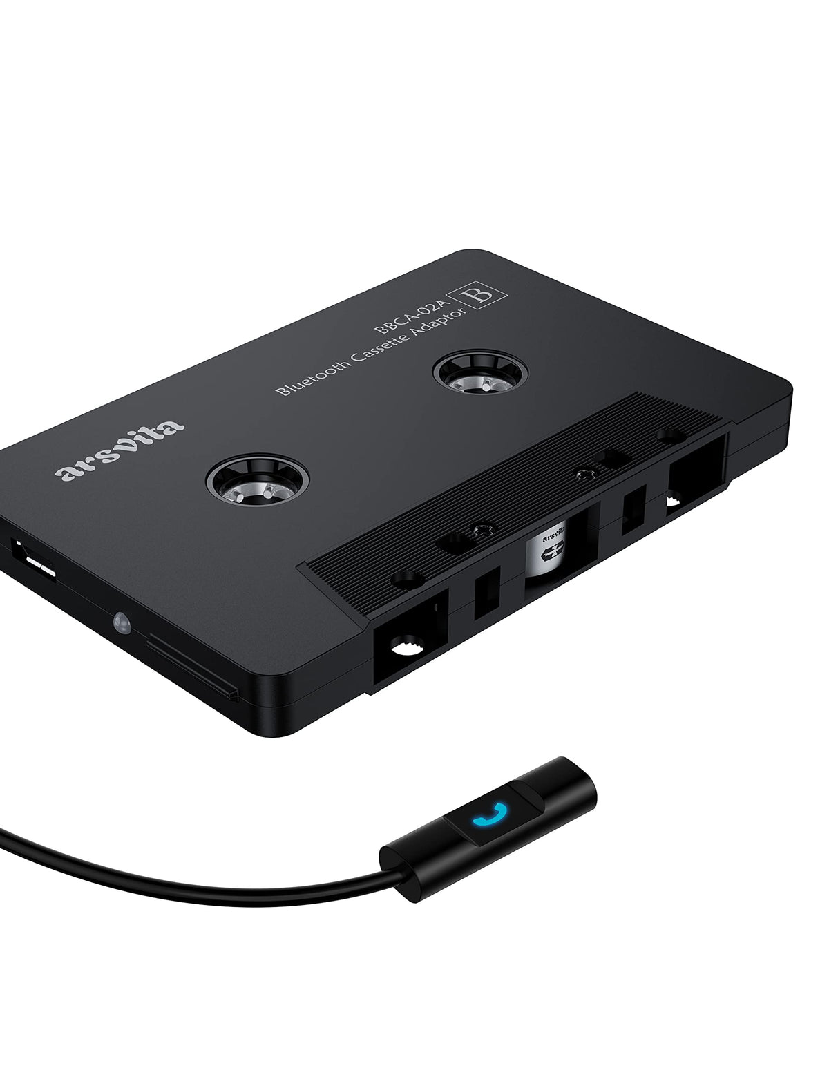 Arsvita Bluetooth 5.0 Cassette To Aux Adapter For Car, Tape Audio Adapter, Hands Free Call, Charcoal Black