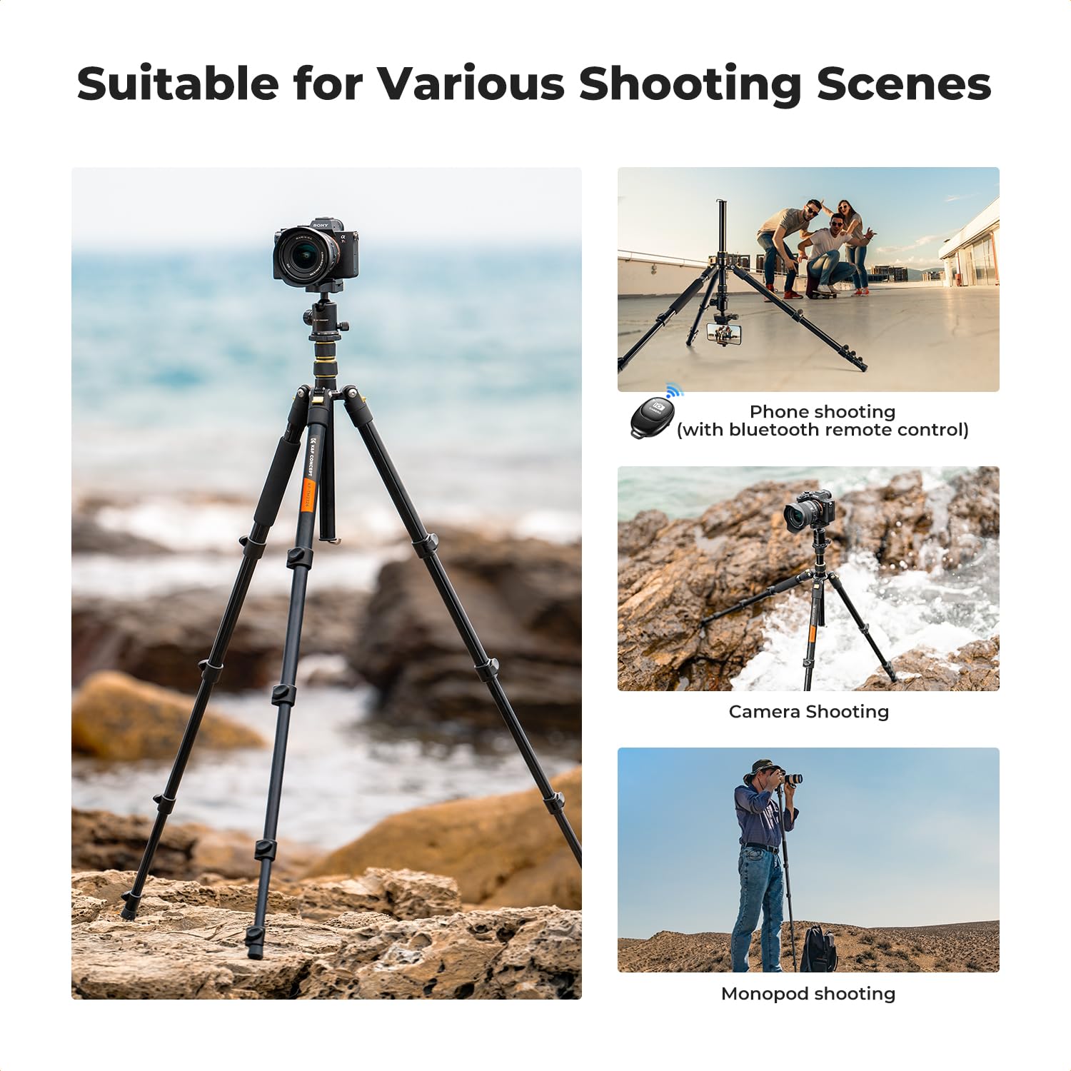 K&F Concept Camera Tripod,72' Aluminum Tripod For Camera, Lightweight And Foldable Travel Tripod With Remote& Extra Quick Release Plate, Professional Camera Tripod Monopod For Dslr Camera And Phone.