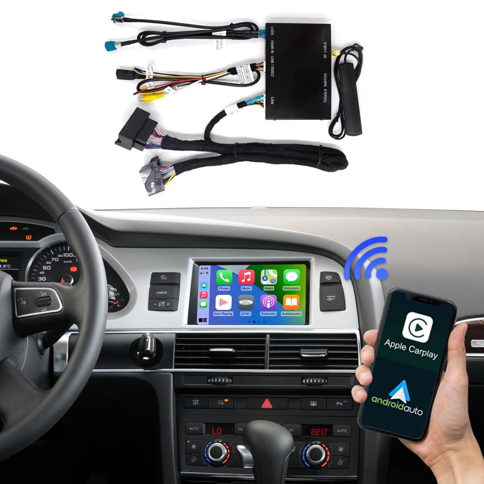 Road Top Wireless Carplay Wireless Android Auto For Audi A6 S6 (2010 2011 Year), For Audi Q7 (2010 2015 Year) With Factory Mmi 3