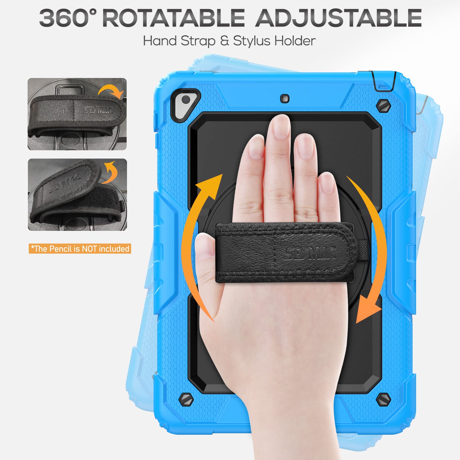 Seymac Case For Ipad 6Th/5Th Generation Case 9.7 Inch For Kids, Full Body Shockproof Heavy Duty Protective Case With Screen Protector, Stand/Hand/Shoulder Strap For Ipad Air 2/ Pro 9.7, Light Blue