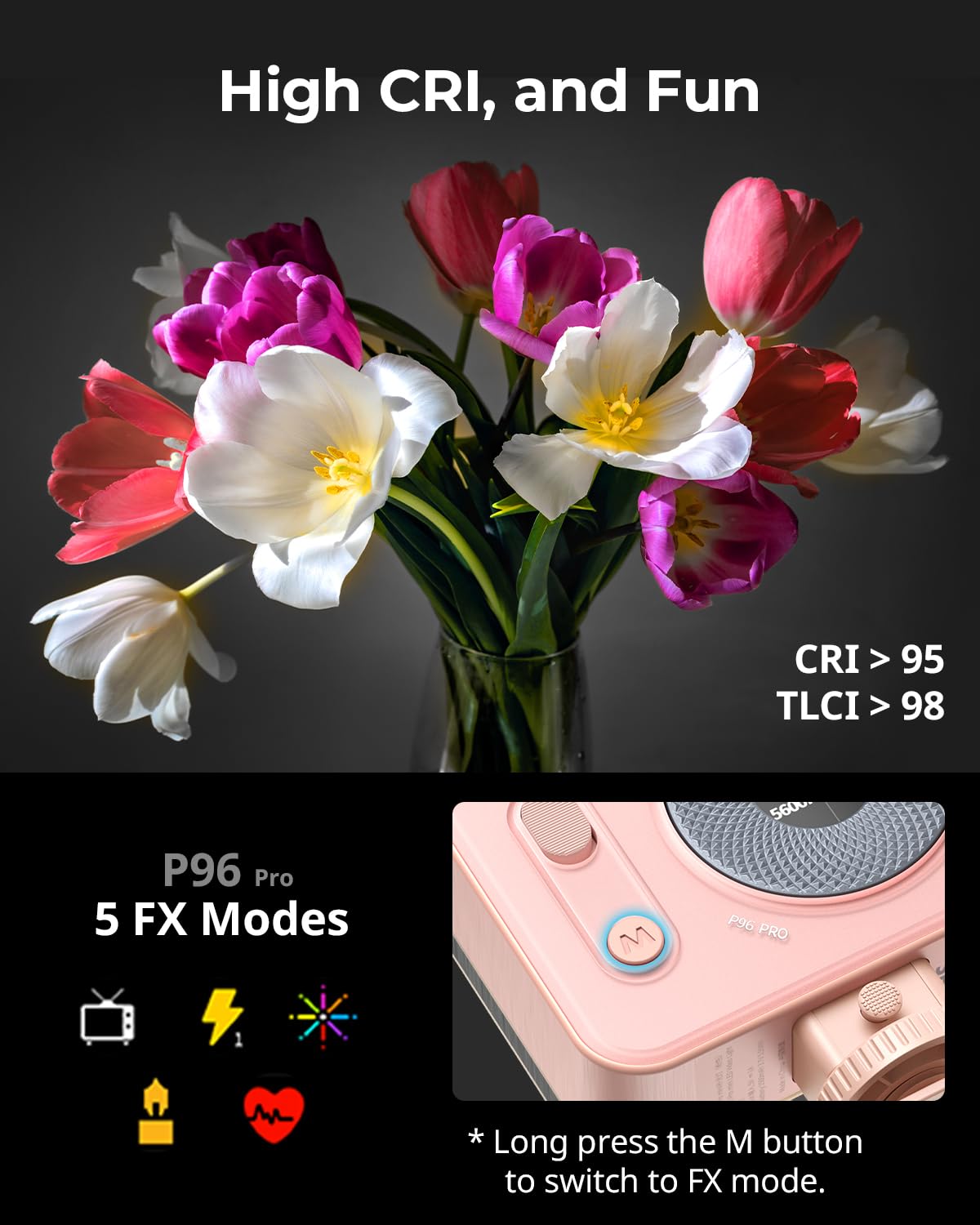 Smallrig Vibe P96 Pro Led Video Light, Portable Camera Light For Photography, Cold Shoe Light, Cri95+, 2500-6500K, 5 Effects, Fi