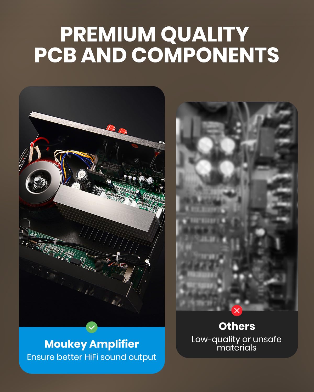 Moukey Stereo Receivers With Bluetooth 5.0, 400W 2.0 Channel Power Audio Amplifier Stereo System W/Usb, Sd, Aux, Rca, Mic In W/Echo, Led For Karaoke, Home Theater Speakers   Mamp1