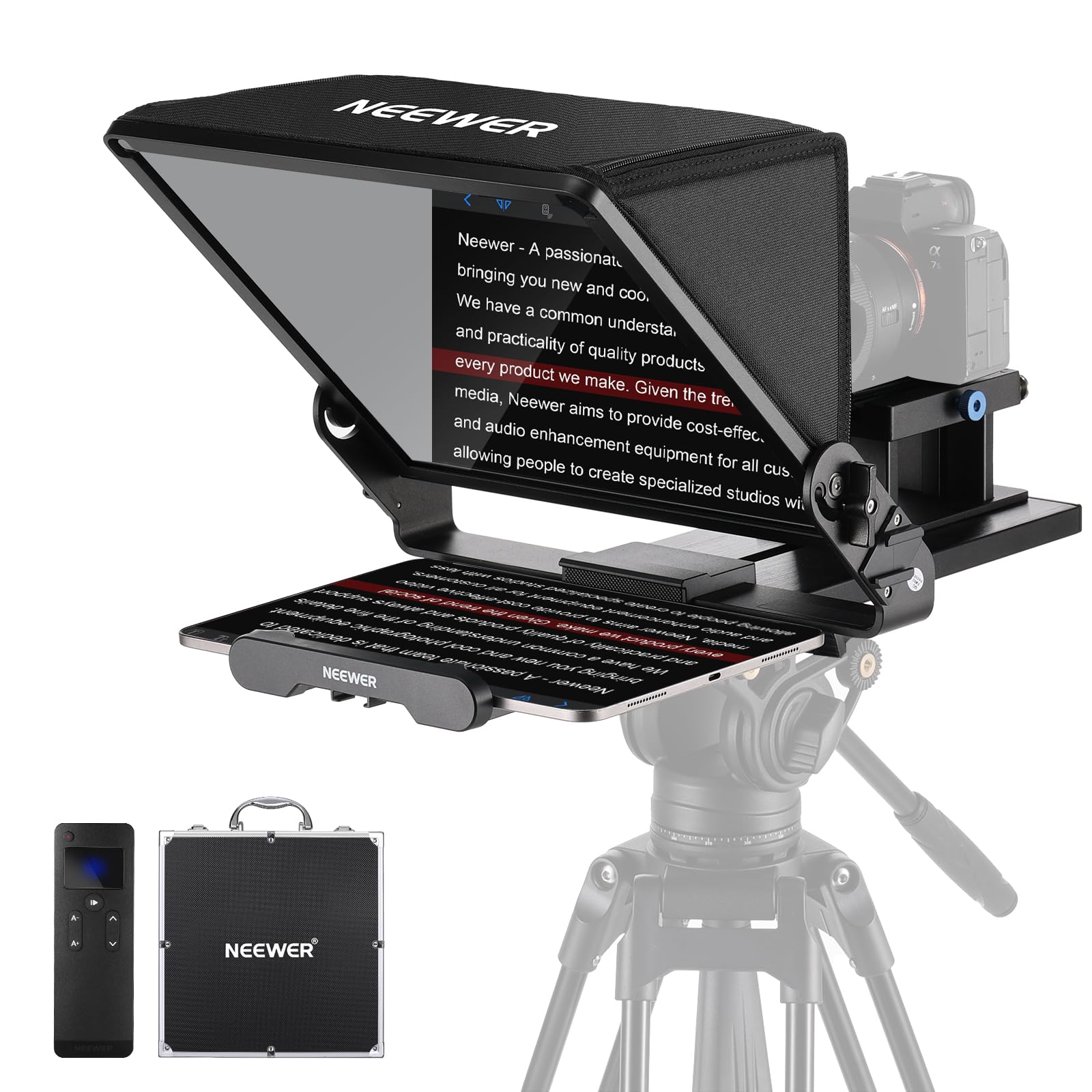 Neewer Teleprompter X14 Iii With Rt113 Remote/App Control, 45 Tilt 14'' Beamsplitter All Metal Frame Upgraded Camera Mount Qr Pl