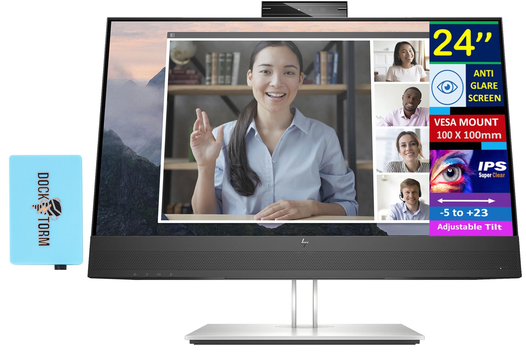 HP 24 FHD IPS Monitor with 5ms Response Time, Anti Glare, Flicker Free, Built-in Speakers, Displayport, HDMI & Dockztorm USB Por