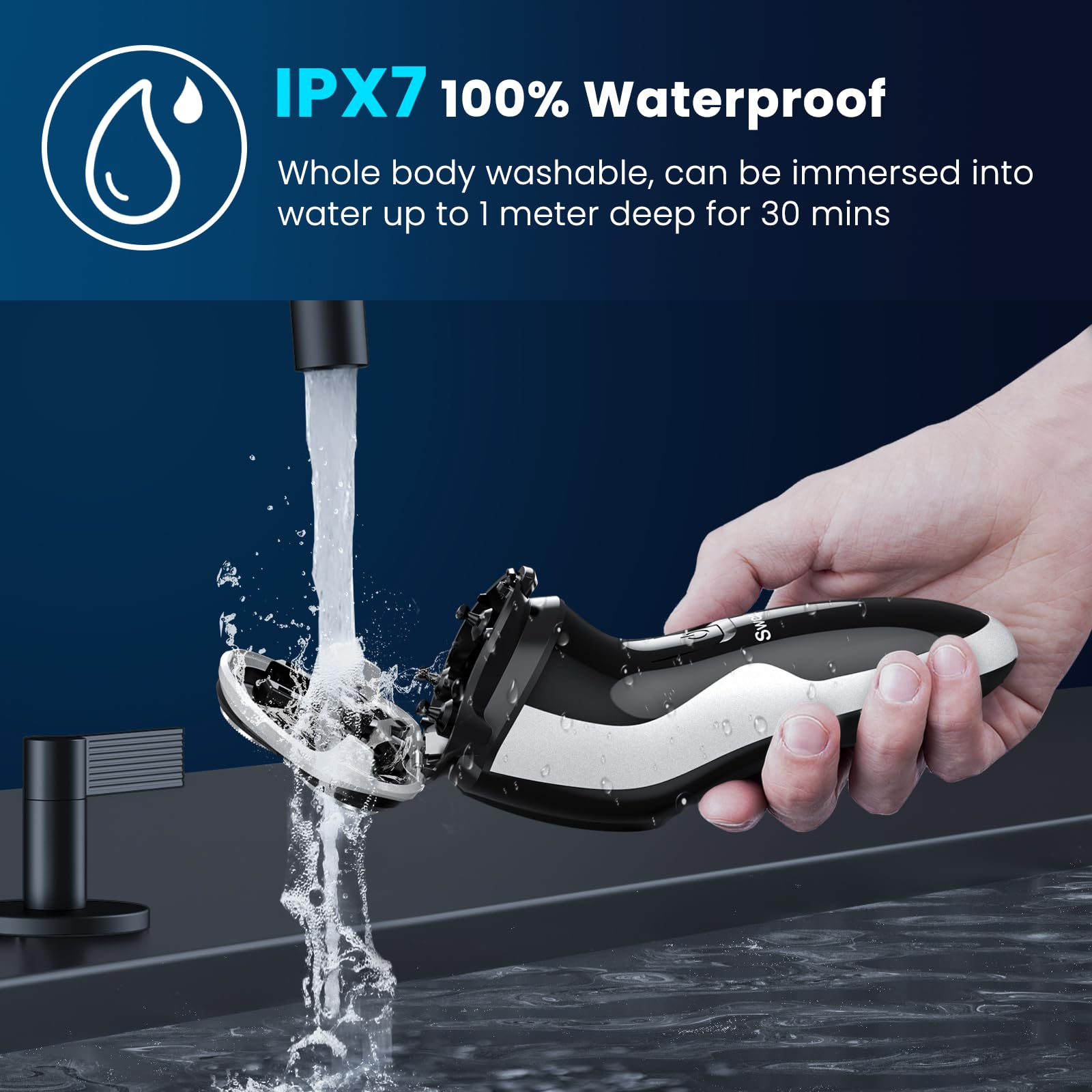 Waterproof Mens Electric Shaver With Travel Case, Powerful & Quiet, Type C Fast Charge (60Min Charge, 120Min Use), Precision Tri
