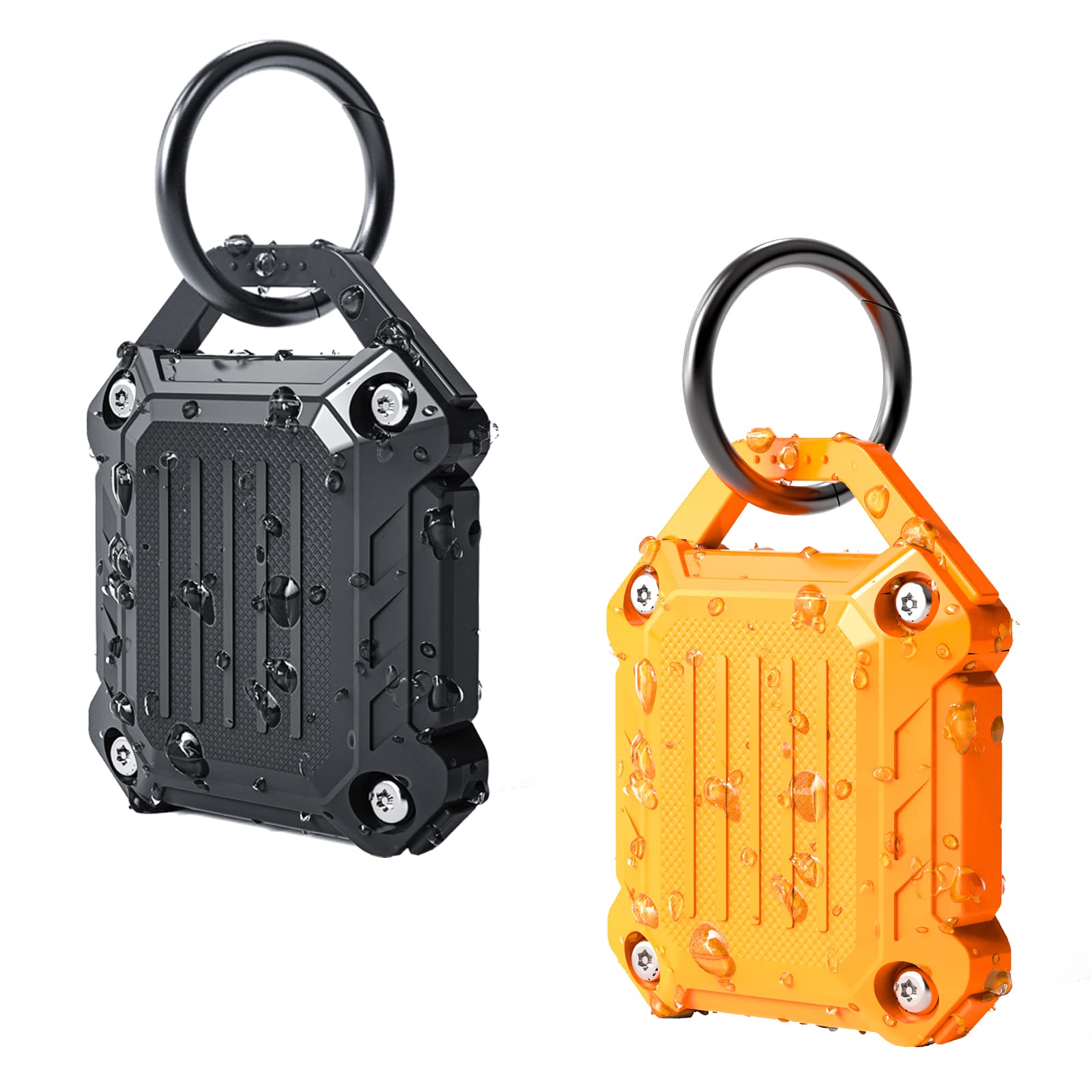 Dovick  Waterproof Airtag Keychain Holder Case,Screw Full Cover Compatible With Apple Air Tag Tracker Key Ring 2 Pack (Black&Orange)