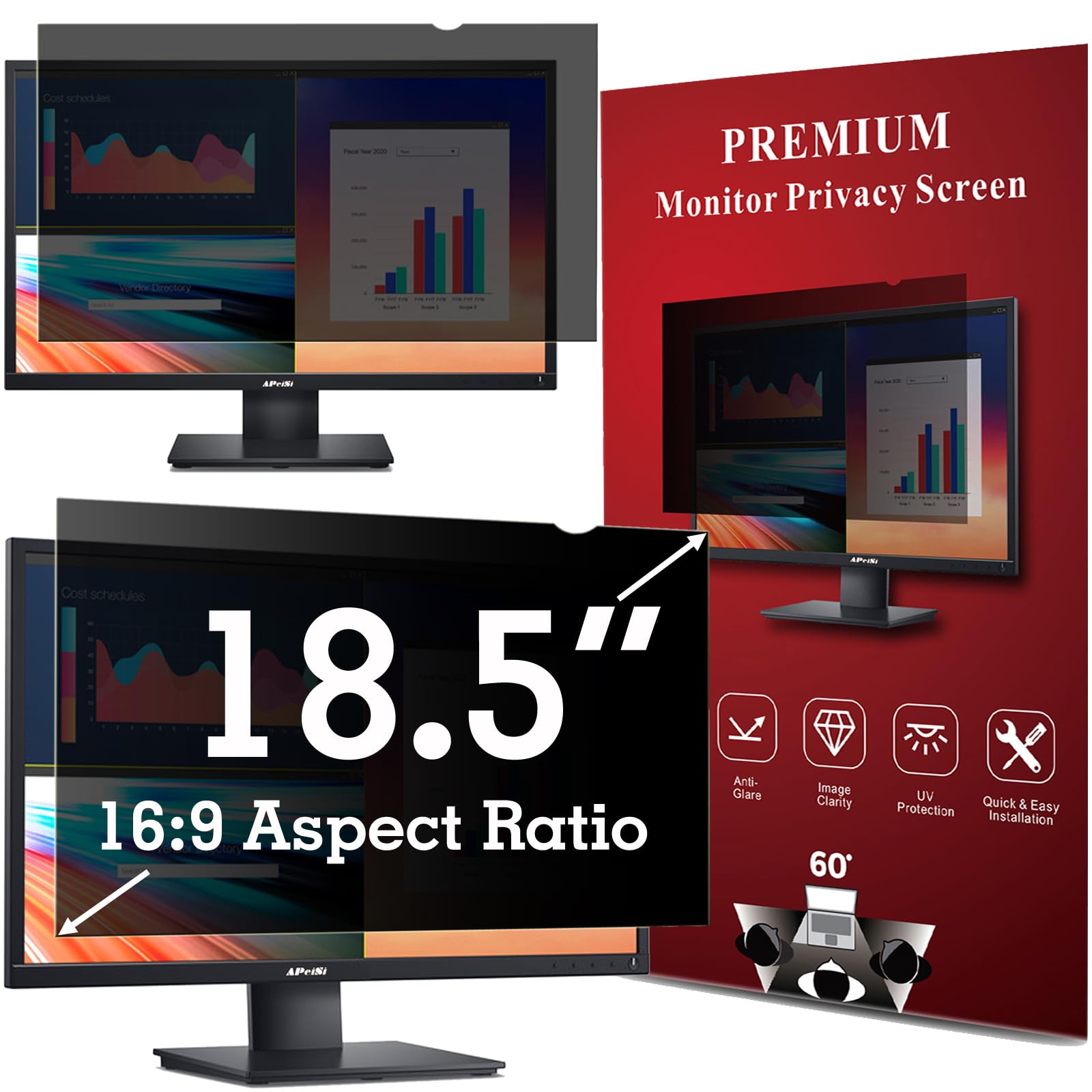 Apeisi 18.5 Inch Privacy Screen Filter For 16:9 Computer Widescreen Monitor   Privacy Shield,Anti Glare And Anti Blue Light Scre