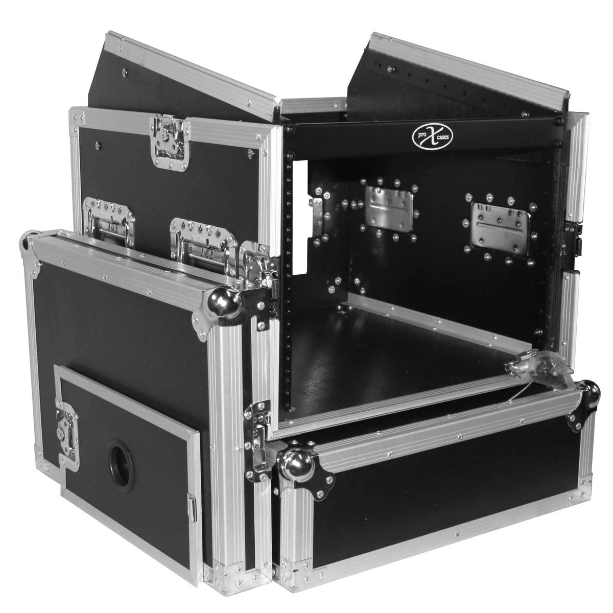 ProX Cases T-8MRLT 8 Space 10U Top Load Slant DJ Mixer Road Gig Ready Flight Case Combo Rack w/Gliding Laptop Shelf