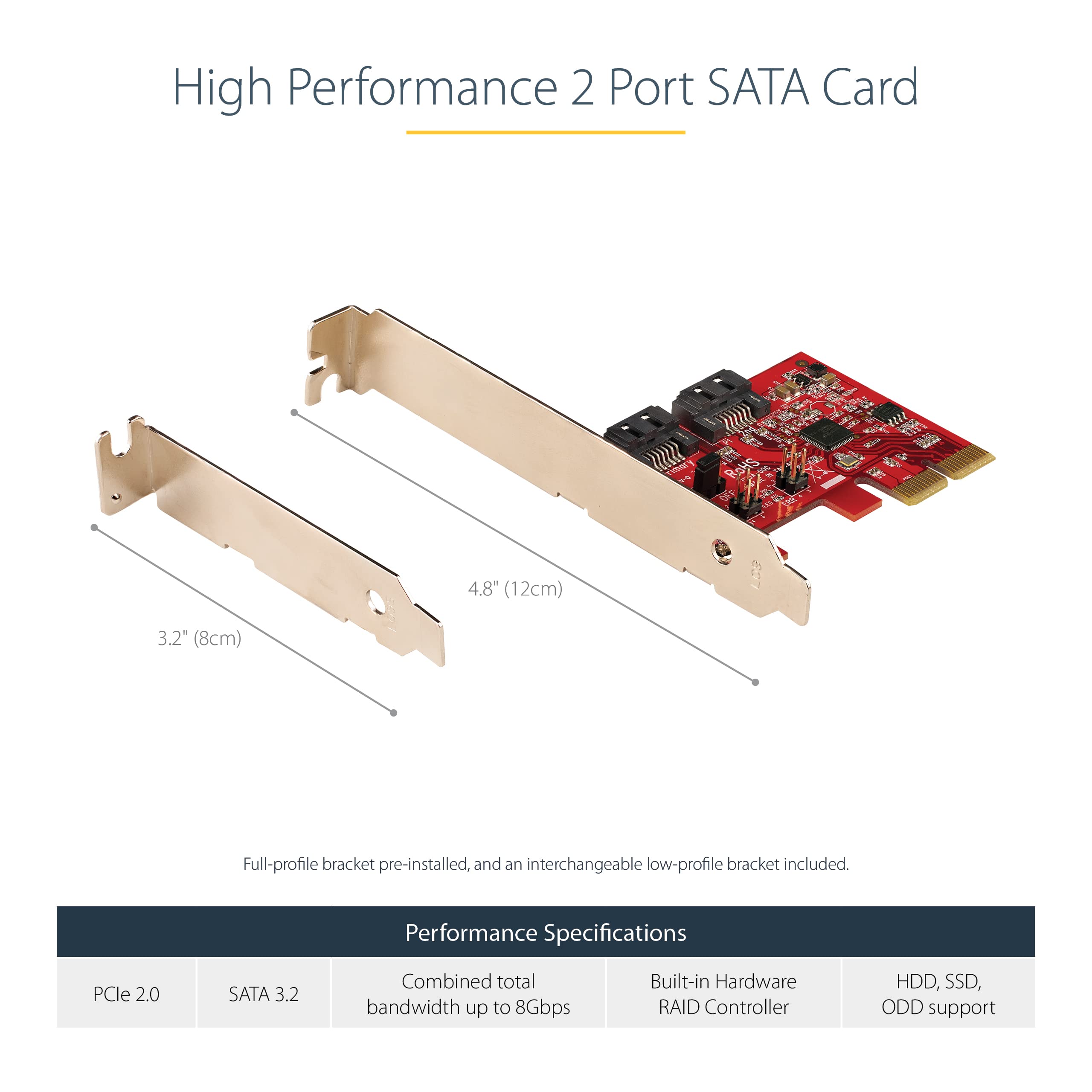 Sata Pcie Card - 2 Port Pcie Sata Expansion Card - 6Gbps - Full/Low Profile - Pci Express To Sata Adapter/Controller - Asm1062R
