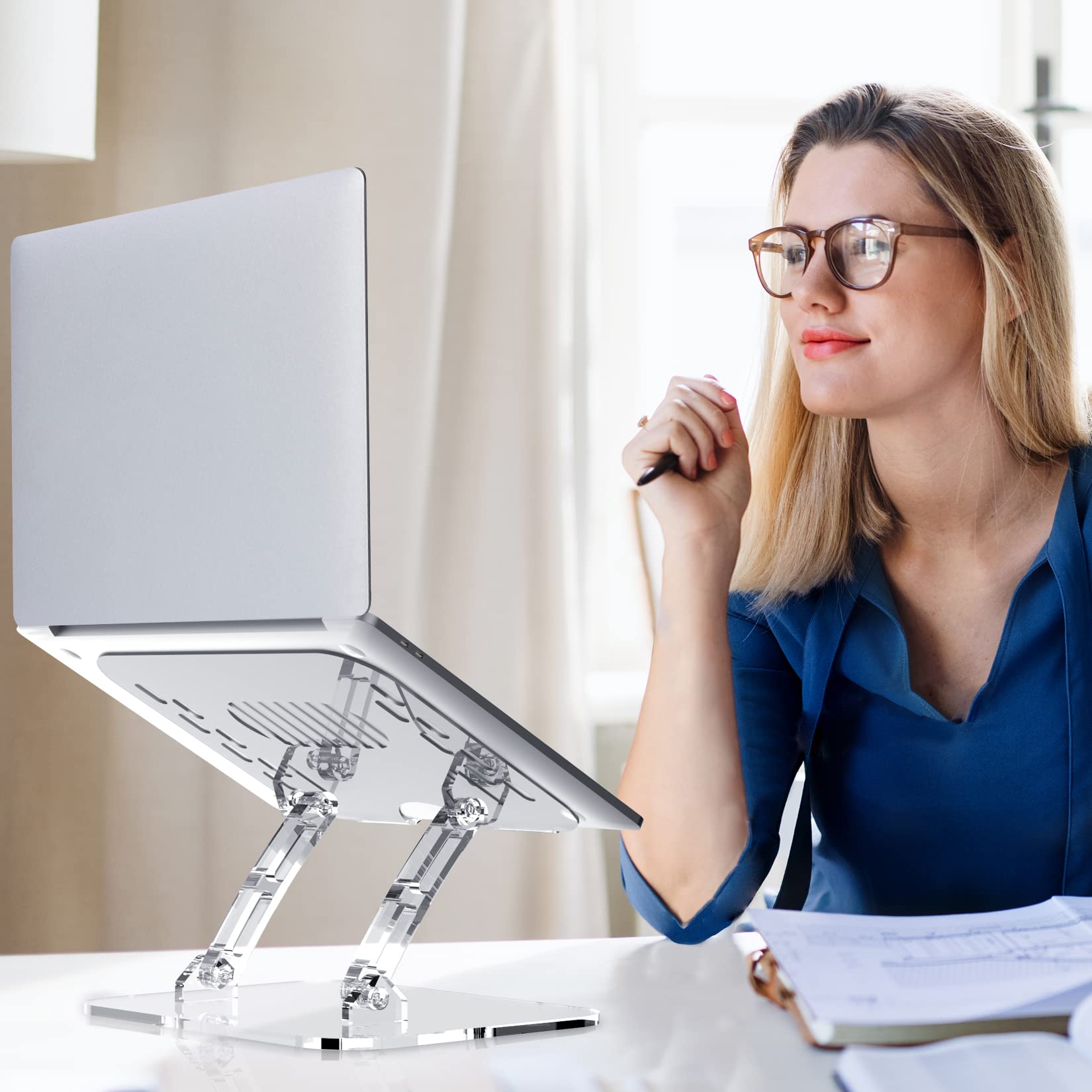 Lpoake Adjustable Foldable Laptop Stand, Portable Ergonomic Computer Stand For Laptop, Compatible With 10 To 15.6 Inches Noteboo