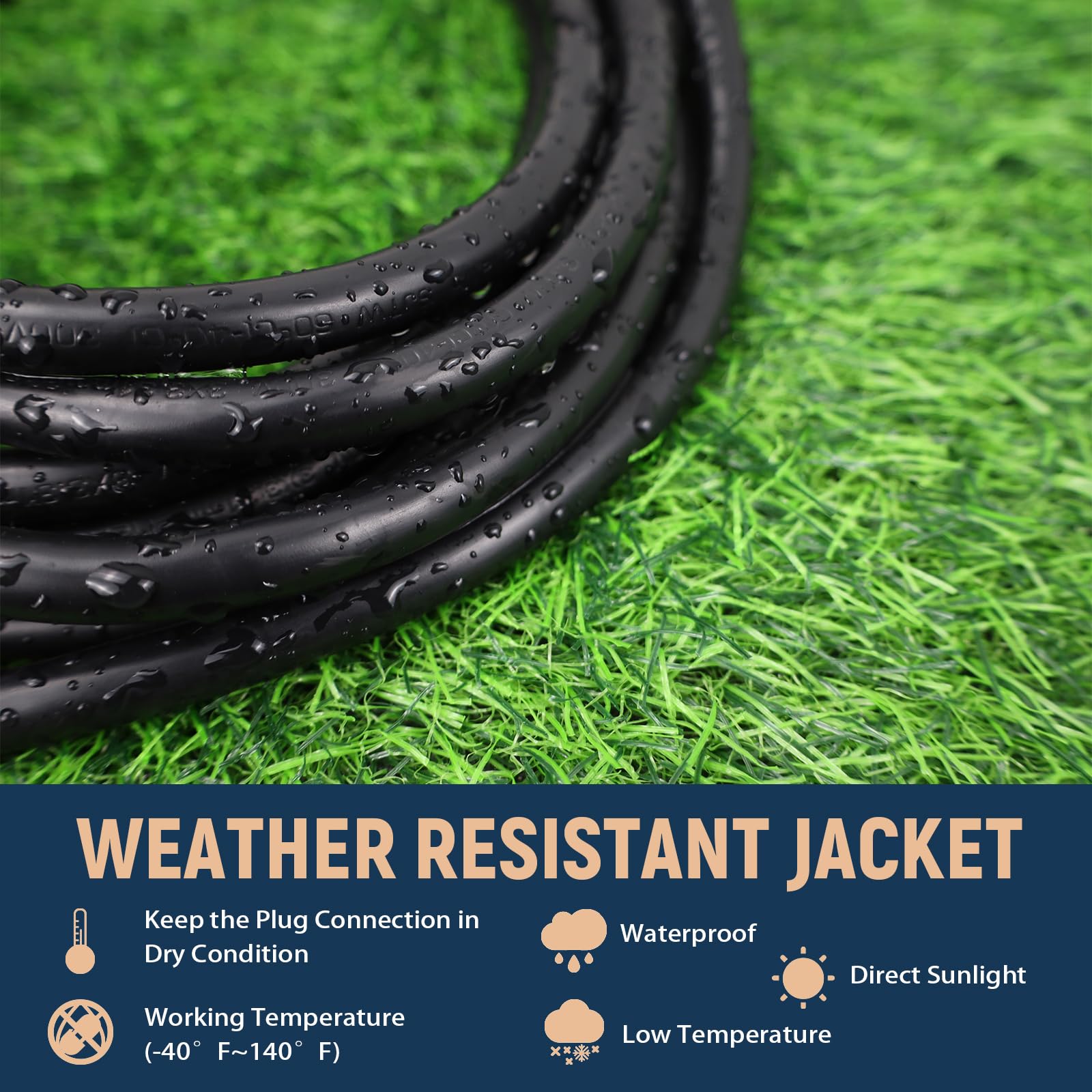 Greenprosper 3 Ft Outdoor Indoor 12 Gauge Extension Cord, 12/3 15 Amp Sjtw Heavy Duty Black Extension Cable With 3 Prong Grounde