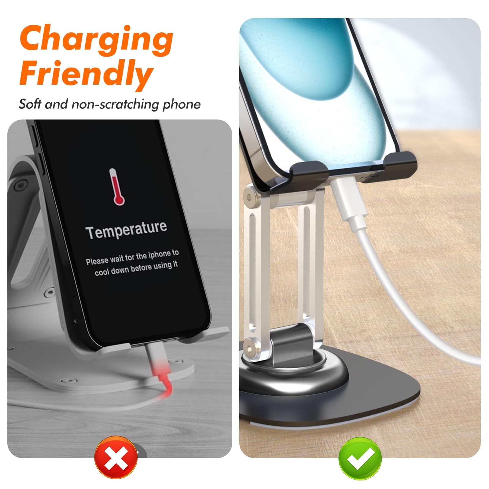 Ztgygy Cell Phone Stand For Desk, Adjustable Foldable Desktop Phone Holder, 360 Degree Rotating Phone Stand For Recording Compat