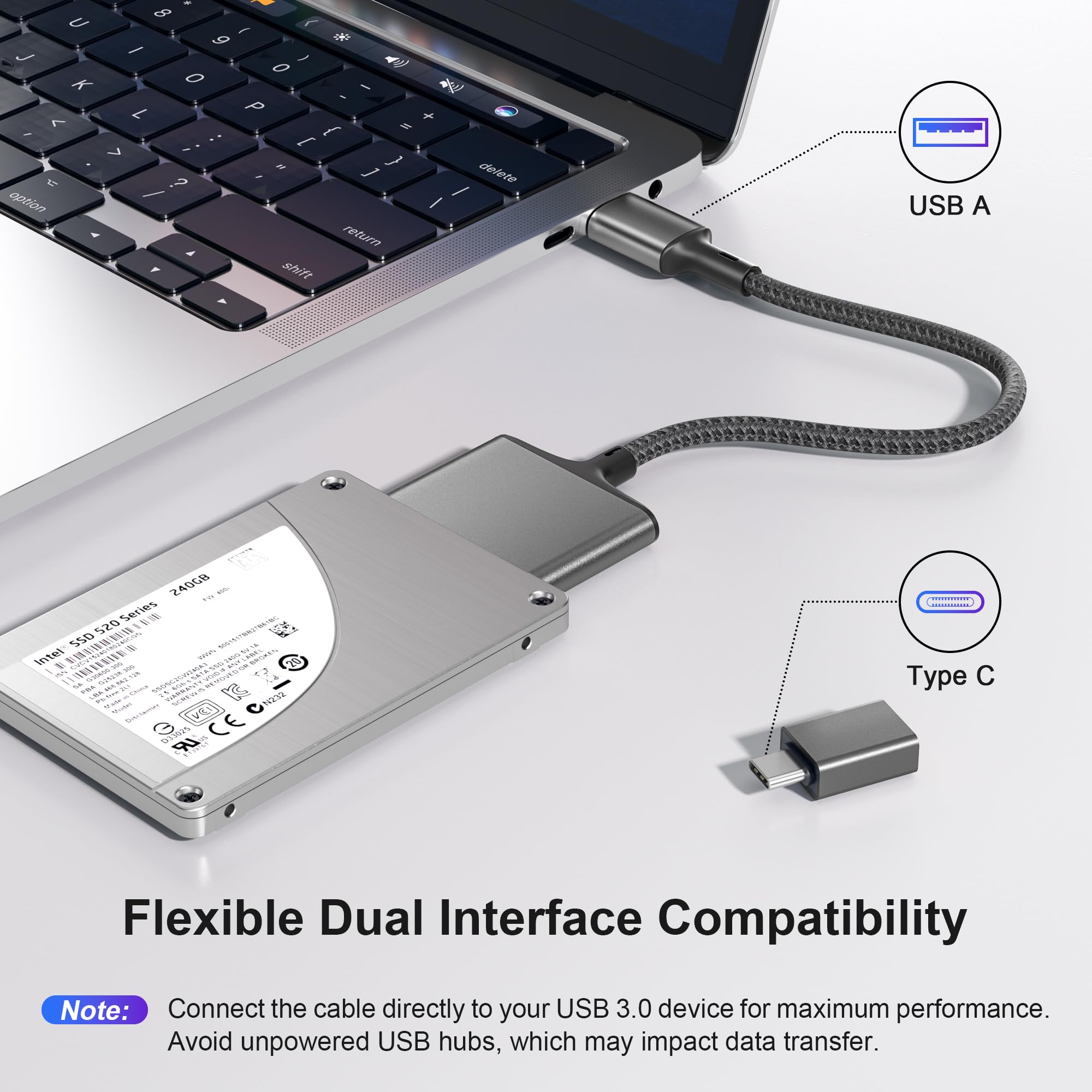 Basesailor Sata To Usb Adapter Cable With Usb C To Usb Adapter,Usb A 3.0 To 2.5'' Sata Iii Hard Drive Reader For Hdd/Ssd Externa