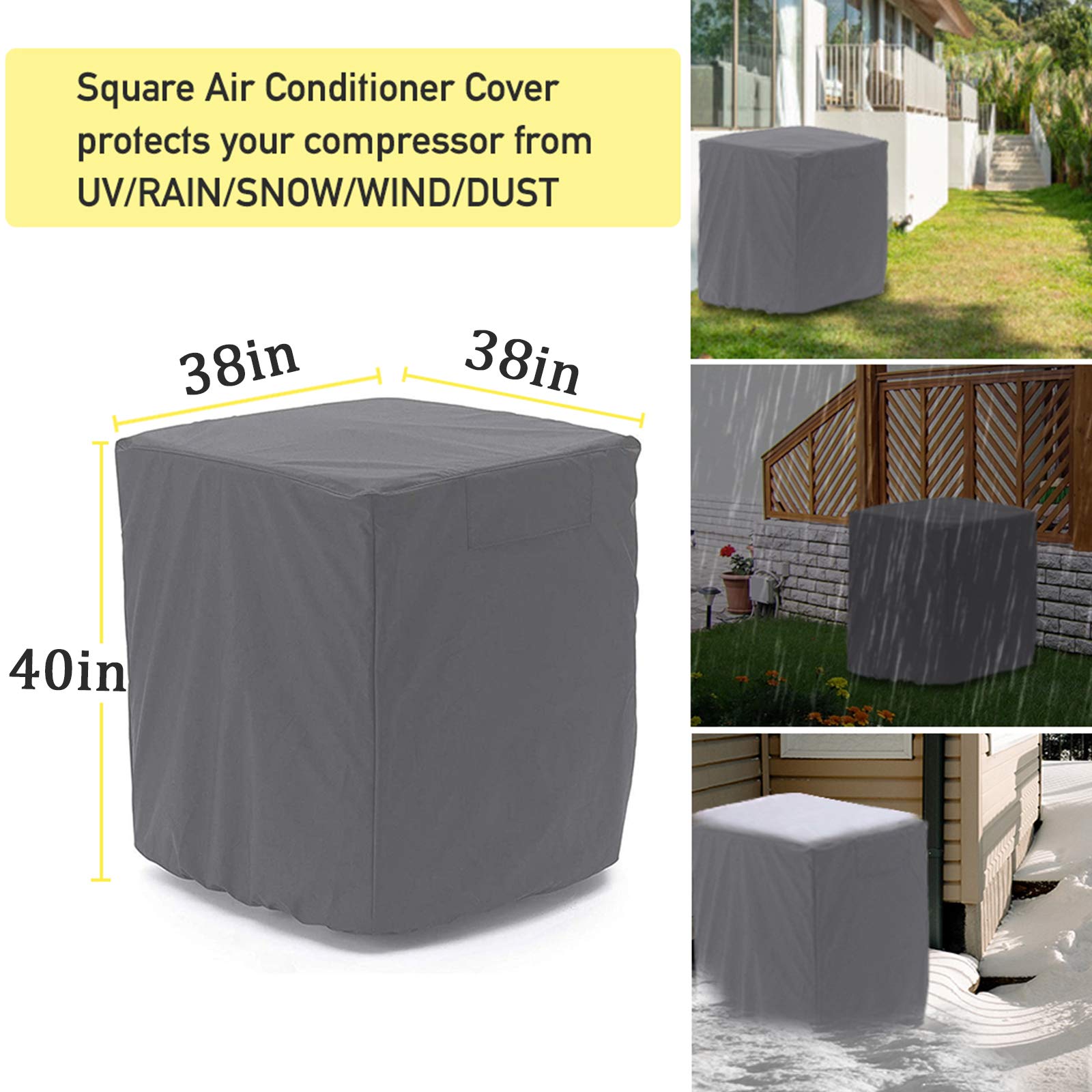 Startwo Air Conditioner Cover Heavy Duty Waterproof Durable For Outdoor Elastic Bottom For Secure Fit Year Around Protection  Gr