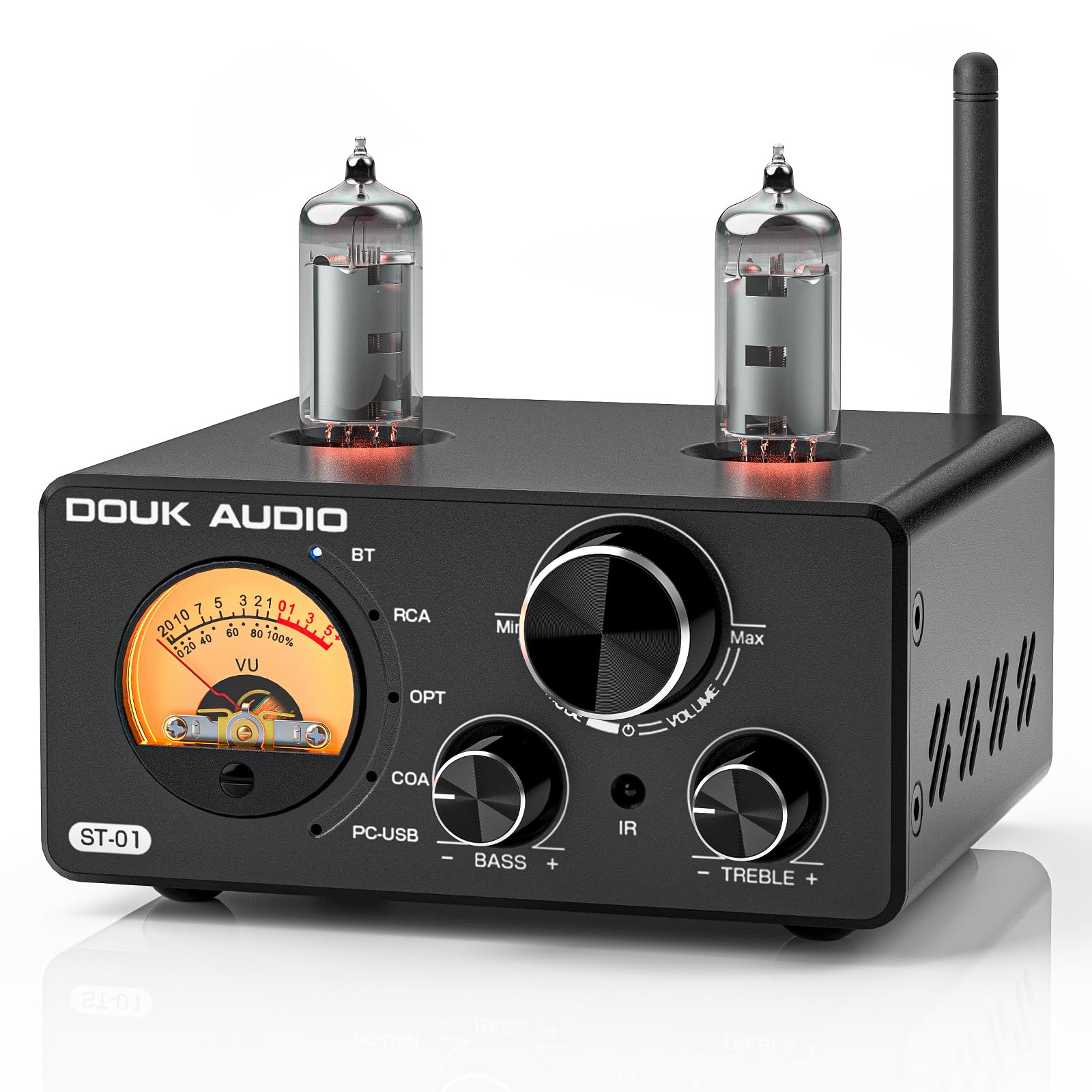 Douk Audio St 01 200W Bluetooth Amplifier, 2 Channel Vacuum Tube Power Amp With Usb Dac/Coaxial Optical Inputs/Vu Meter/Treble B