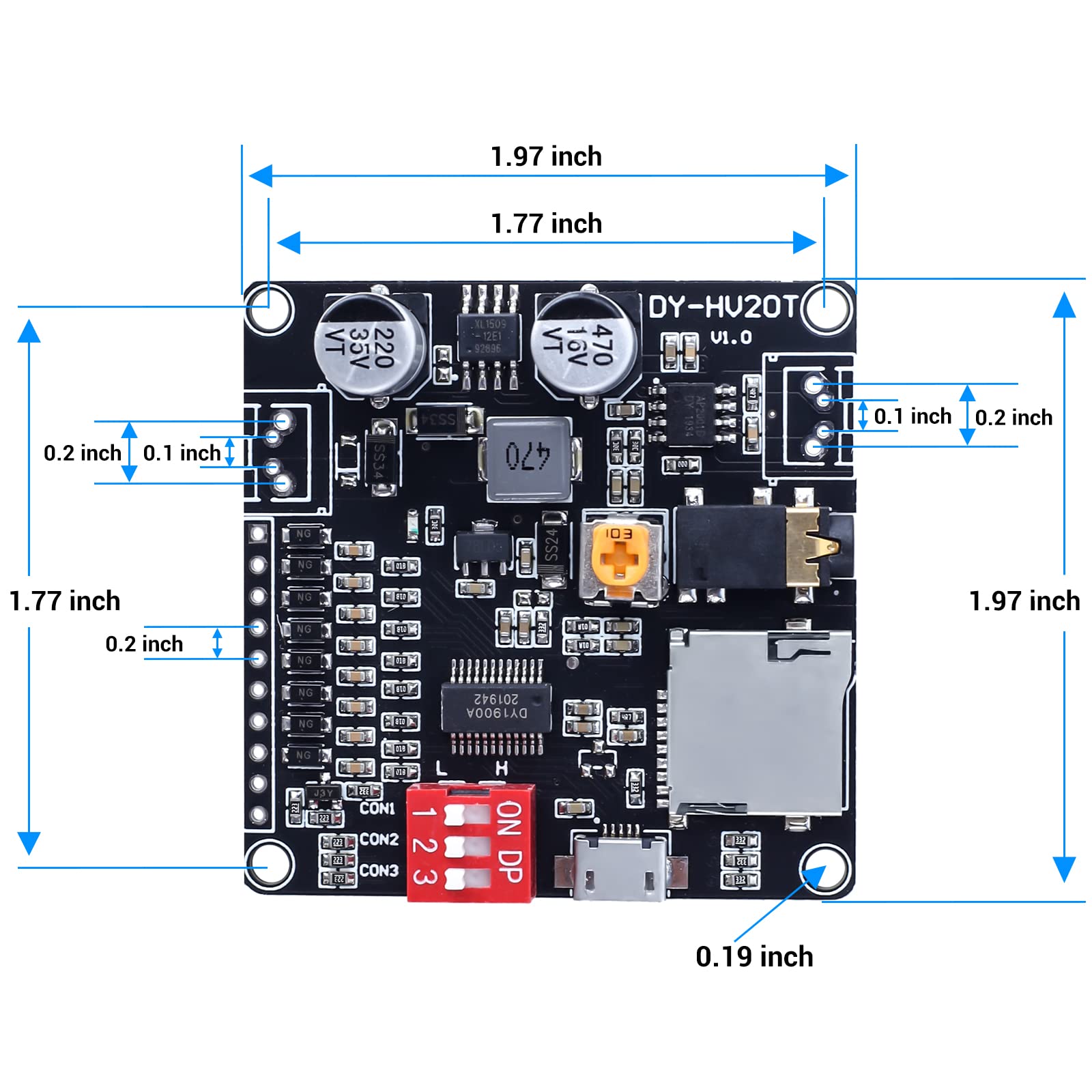 20W Voice Playback Module, Pemenol Dc 6 35V Sound Board Usb Downloadable Music Player 24 Bit Dac Output Mp3 Wav Support Tf Card