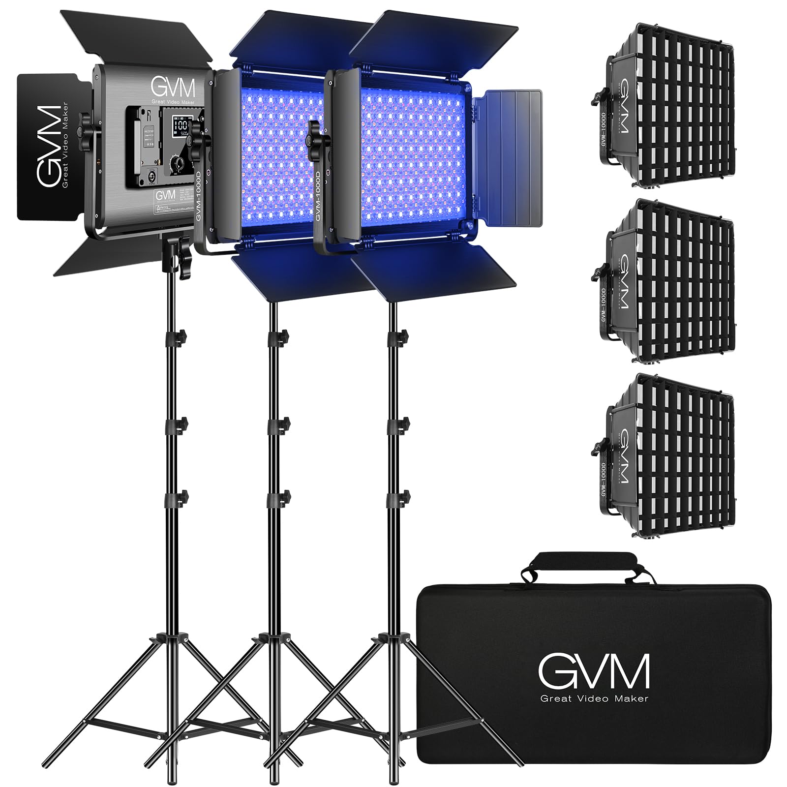 Gvm Rgb Led Video Light, Photography Lighting With App Control, 1000D Video Lighting Kit For Youtube Studio, 3 Packs Led Panel L