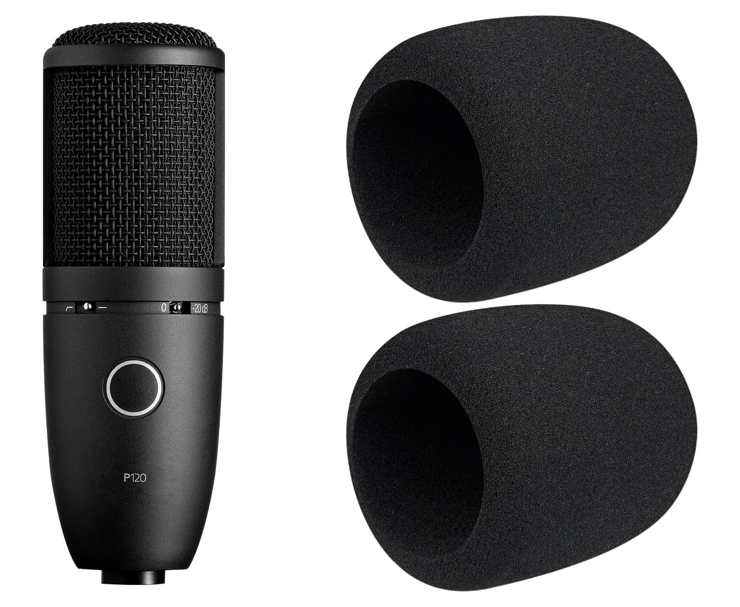 SOULWIT 2Pcs Microphones Pop Filter for AKG P120/P220/P420 Condenser, Protective Mic Cover Windscreen Foam  Black