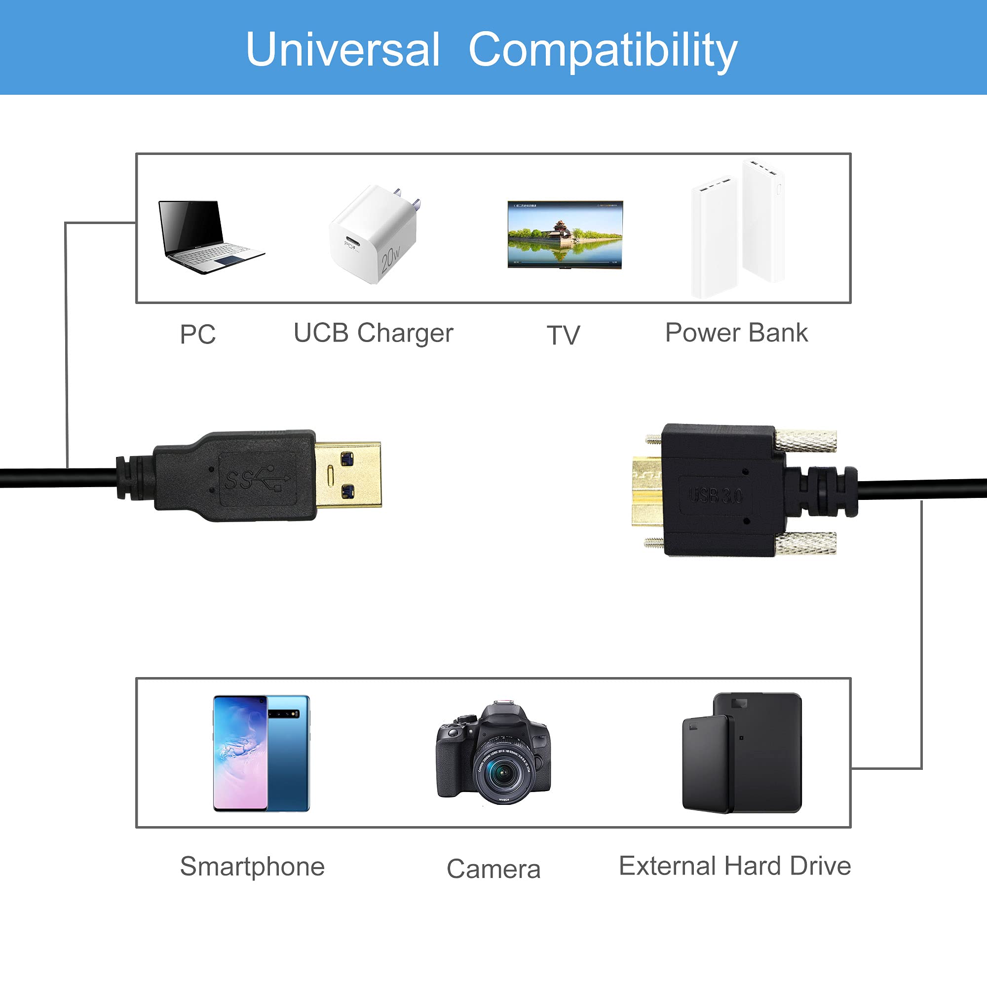 Gintooyun 3M Usb 3.0 A Male To Micro B Male Cable With Locking Screws For Hard Drive, Smartphone, Tablet And Pc