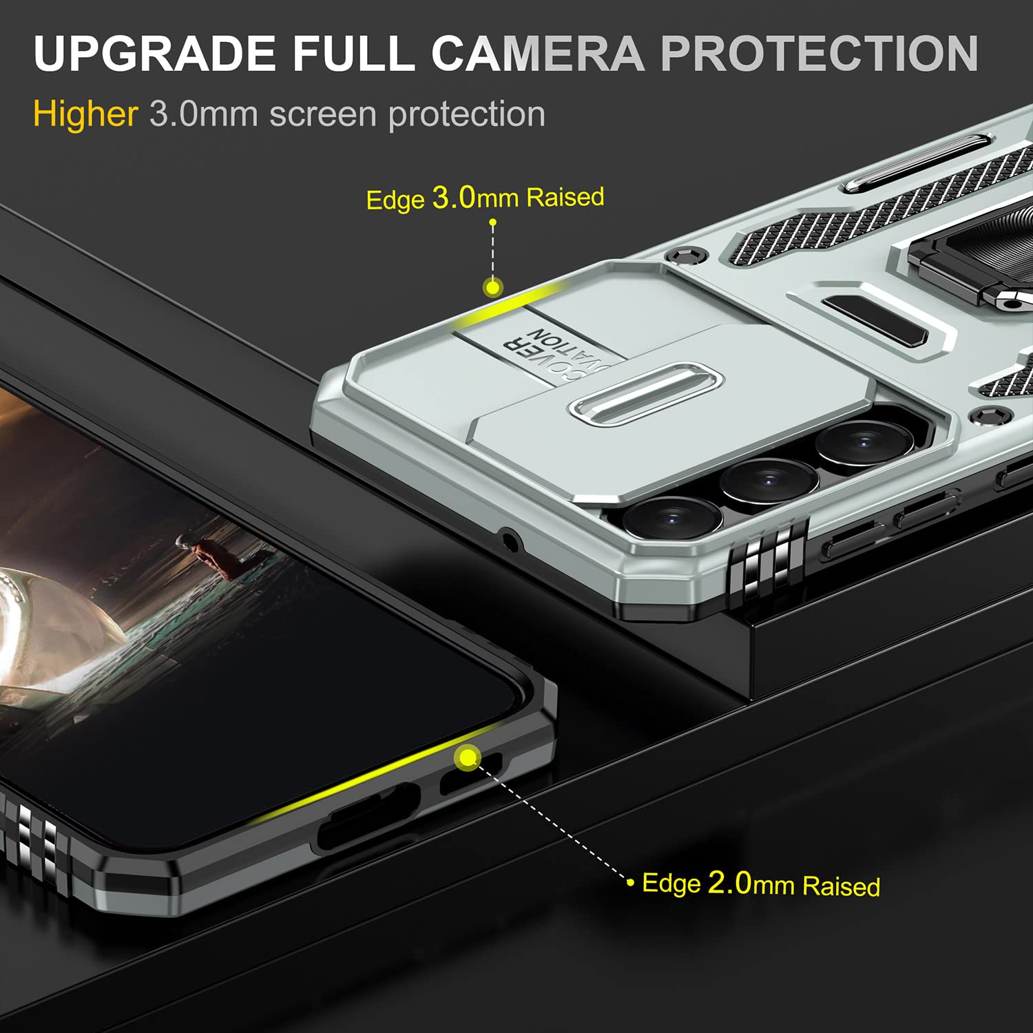 SEFING Samsung Galaxy S23 Phone Case with Kickstand, Camera Cover & Magnetic Car Mount - Grey TPU