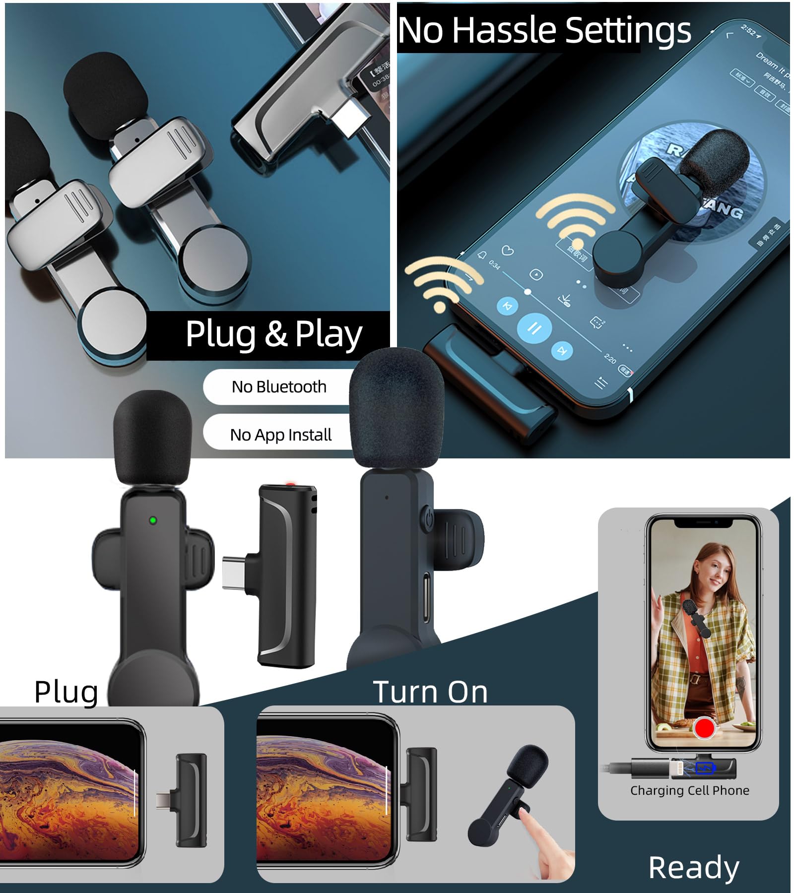 Nptcl 2 Pack Lavalier Microphone Usb C Wireless Lav Mic For Android Phone Noise Canceling Mini Lapel Mic Type C For Iphone 15/16