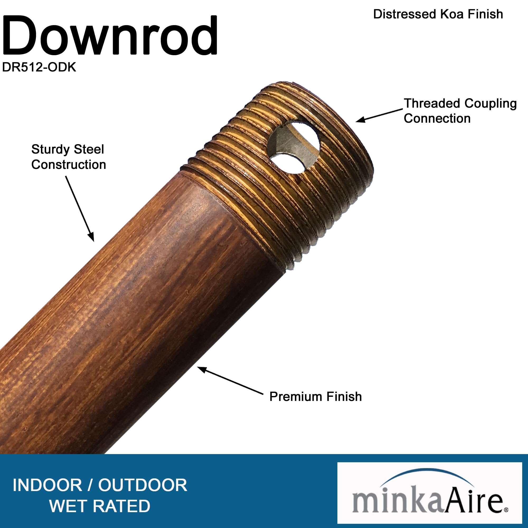 Minka-Aire 12 Inch Ceiling Fan Downrod - Distressed Koa - Dr512-Odk