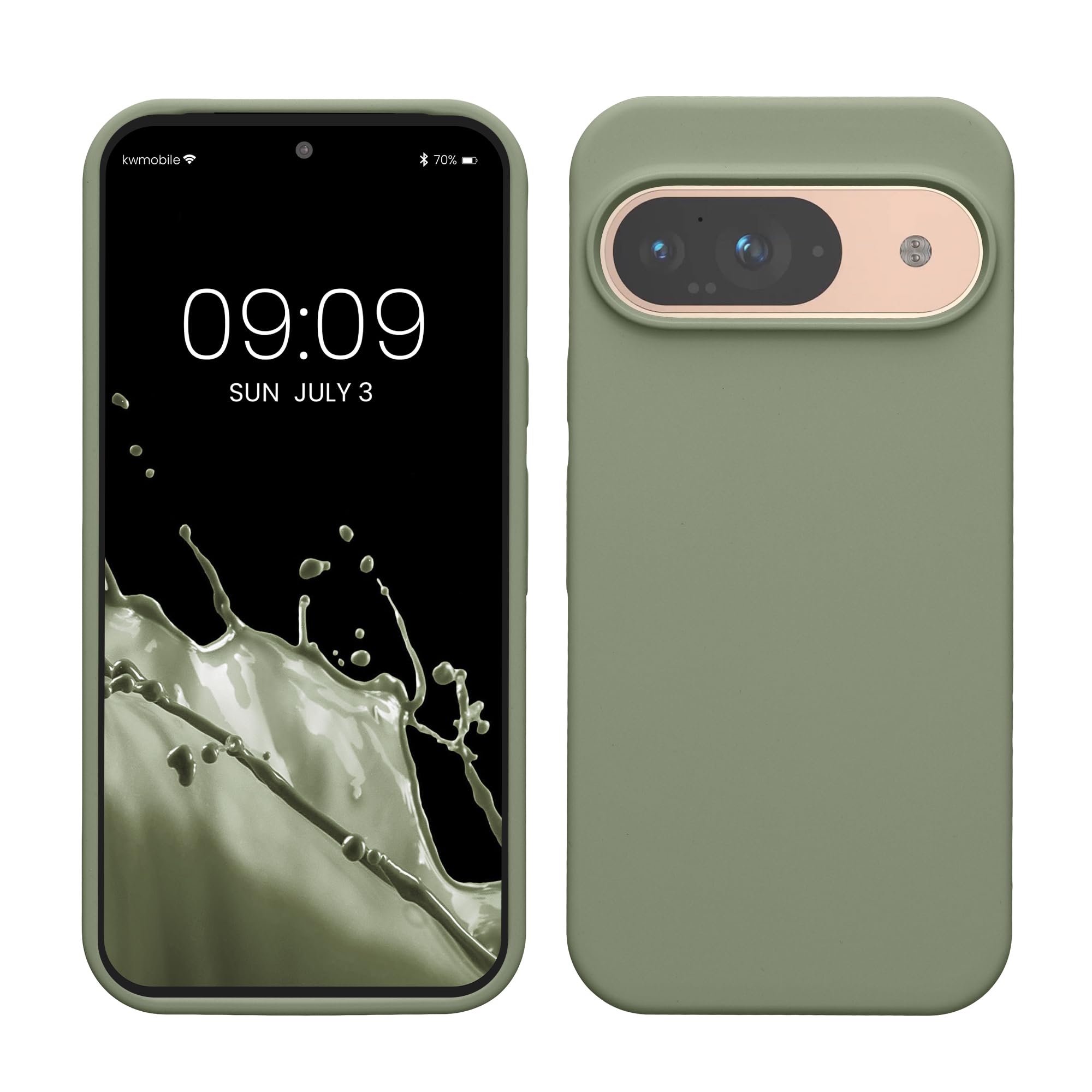 kwmobile Case Compatible with Google Pixel 9 / Pixel 9 Pro Case - TPU Silicone Phone Cover with Soft Finish - Gray Green