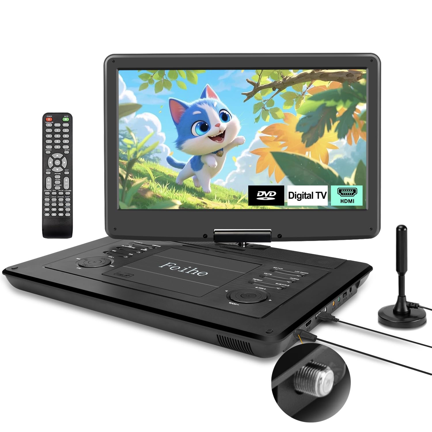 17.9 Portable DVD Player Built in TV with 15.6 Large HD Swivel Screen, ATSC Tuner, Built-in Battery, High Volume Speakers, Suppo