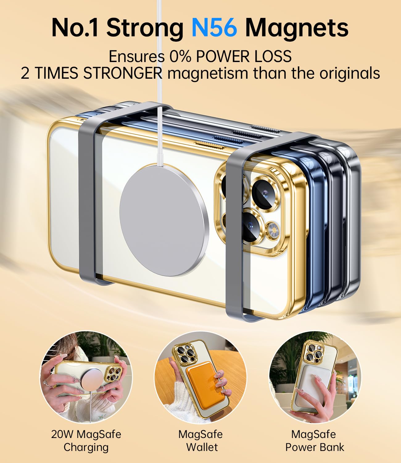 Jueshituo Magnetic Clear For Iphone 15 Pro Max Case With Full Camera Protection [No.1 Strong N56 Magnets] [Military Grade Drop P