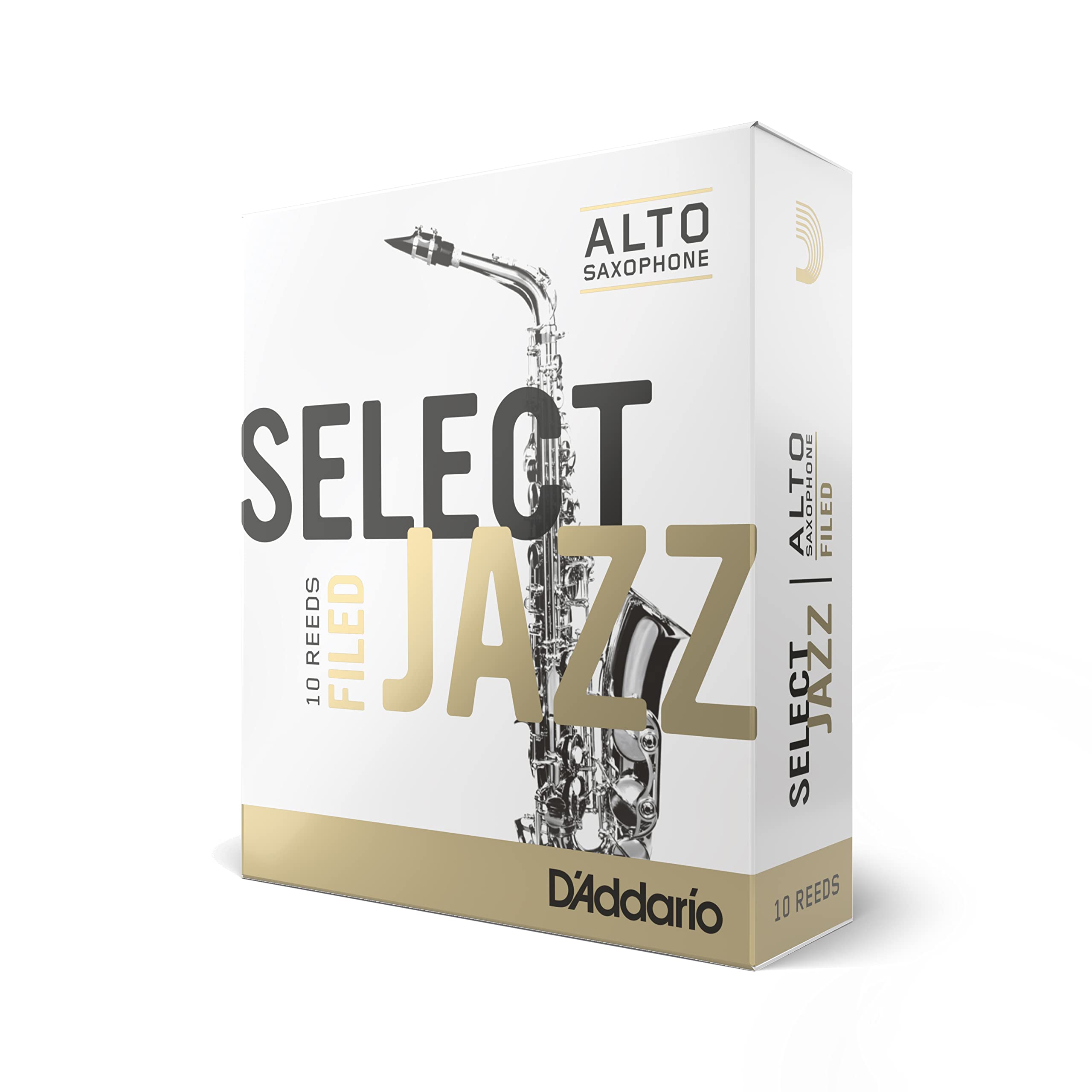 D'Addario Woodwinds Select Jazz Alto Sax Reeds, Filed, Strength 3 Soft, 10 Pack