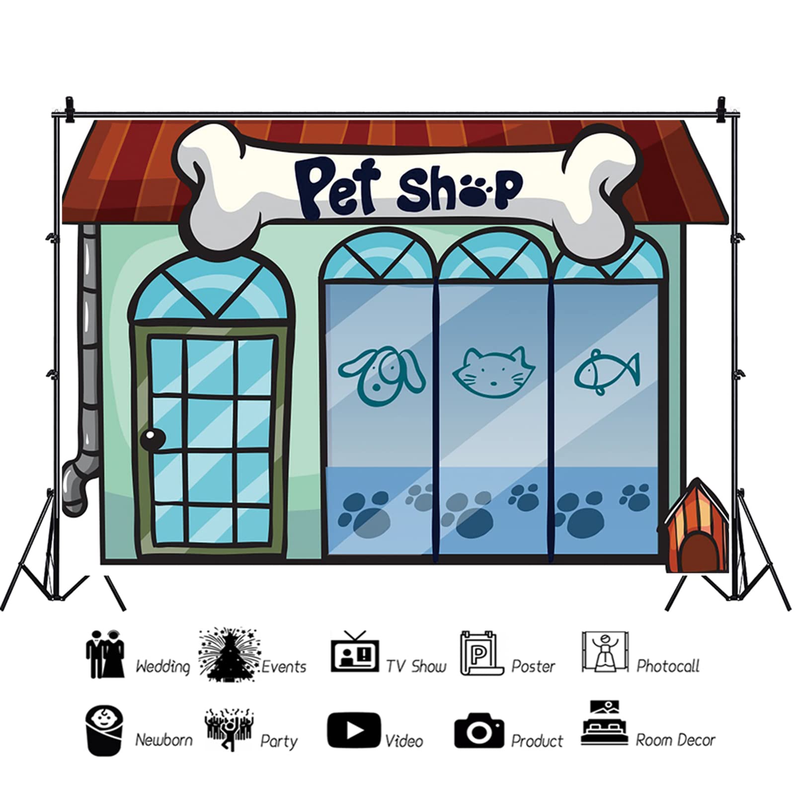 8X6Ft Cartoon Pet Shop Backdrop Pet Shop Storefront Backdrops For Girl Boy 1St Birthday Party Photography Background School Play