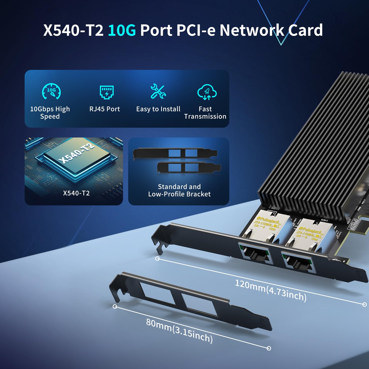 10Gb Dual Lan Base T Pci E Network Card, Intel X540 Controller, Nicgiga 10Gbps Ethernet Adapter, 2 * 10Gbe Rj45 Port, 10G Nic Ca