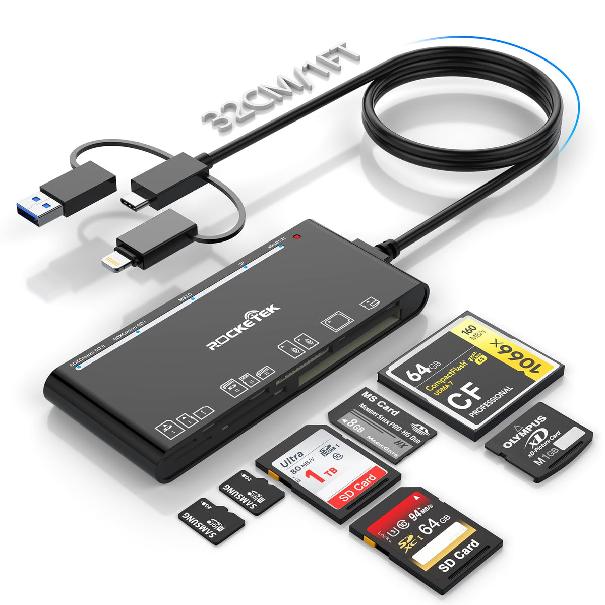 Multifunction Memory Card Reader 7 In 1 Multi Memory Card Reader Usb C Lightning Usb3.0 Multi Card Read ...