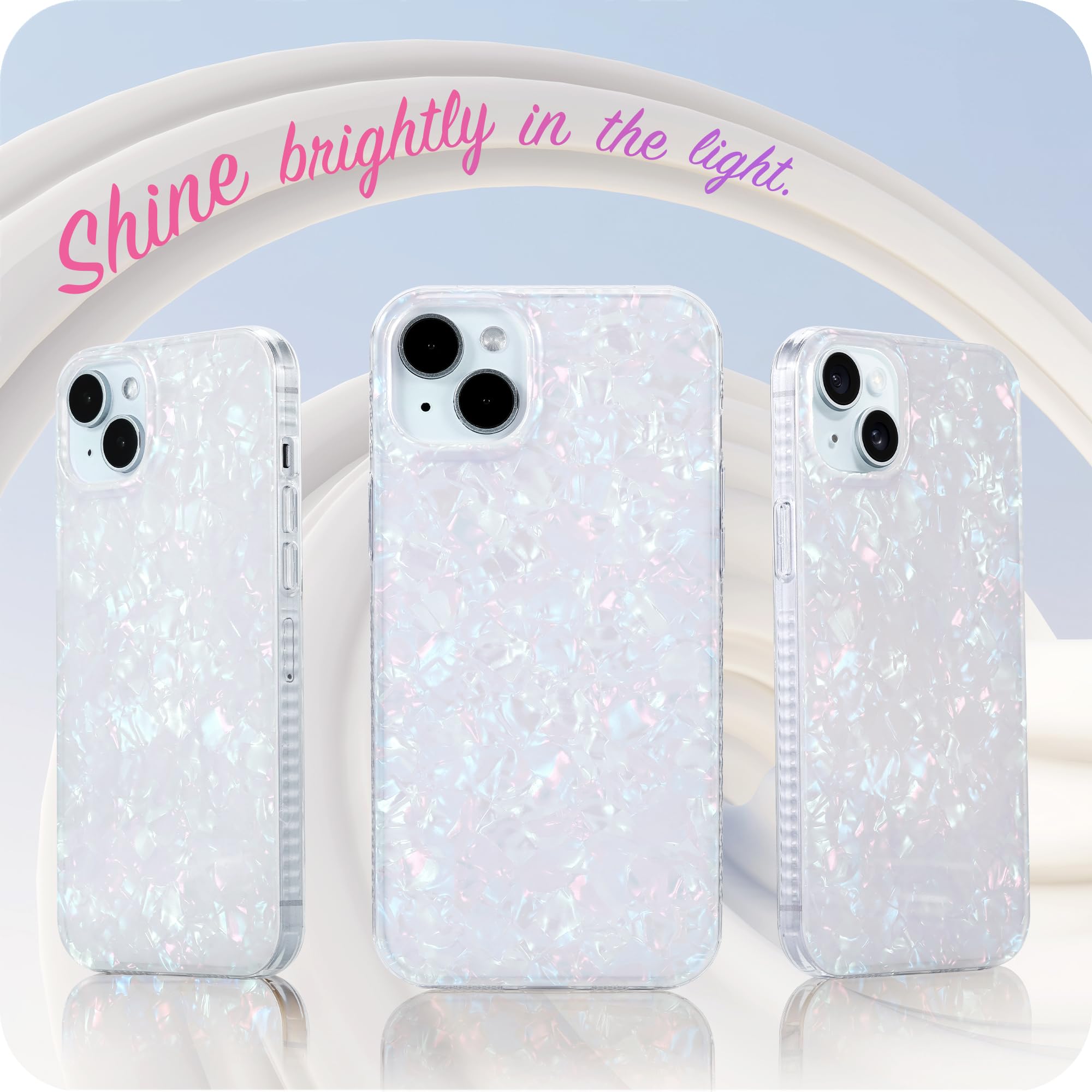 Lonli Hue   For Iphone 15 Plus Case   White Pearl Tort [10Ft Drop Protection]   Shockproof Cover With Color Changing Effect | Cu