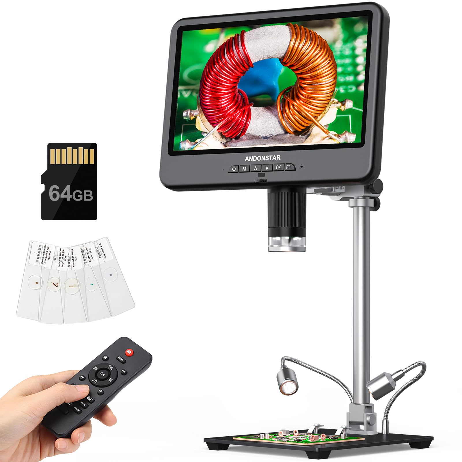 Andonstar 4K 30FPS Digital Microscope with 10.1 Screen, 3840P UHD Video Audio, Pro Boom Arm Stand for Soldering, Electronics Rep