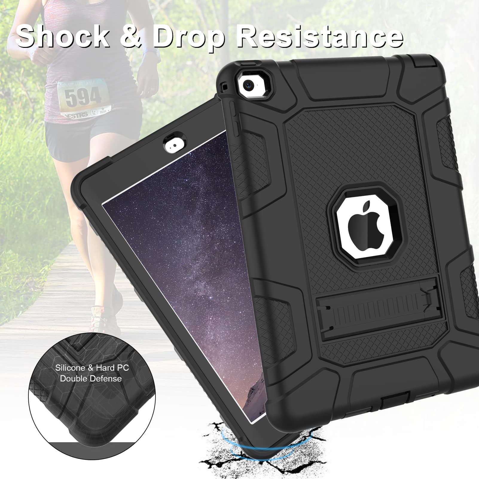 Timism Case For Ipad Air 2Nd Generation 2014, Ipad Air 2 Case With Kickstand, 3 In 1 Heavy Duty Shockproof Hybrid Three Layer Pr